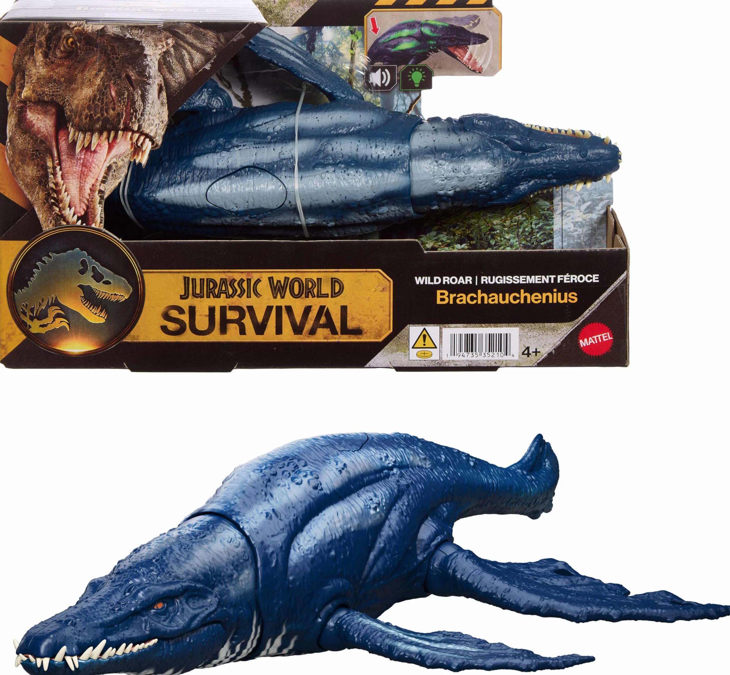 Mattel Jurassic World Brachauchenius Ryczący dinozaur Figurka, wielokierunkowy atak, dźwięk, zabawka interaktywna dla dzieci 4+, JKL79