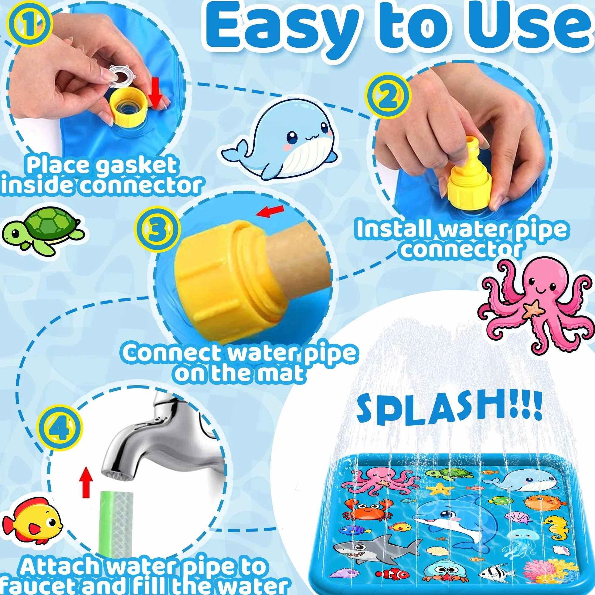 Mata Wodna Sprinkler dla Dzieci, 67"/170 cm Splash Pad Duża Nadmuchiwana Mata do Zabawy, Mata Sprinkler Basen Zraszacz Ogród, Letnie Zabawki Wodne na Plażę dla Chłopców Dziewczynek Zwierząt Domowych