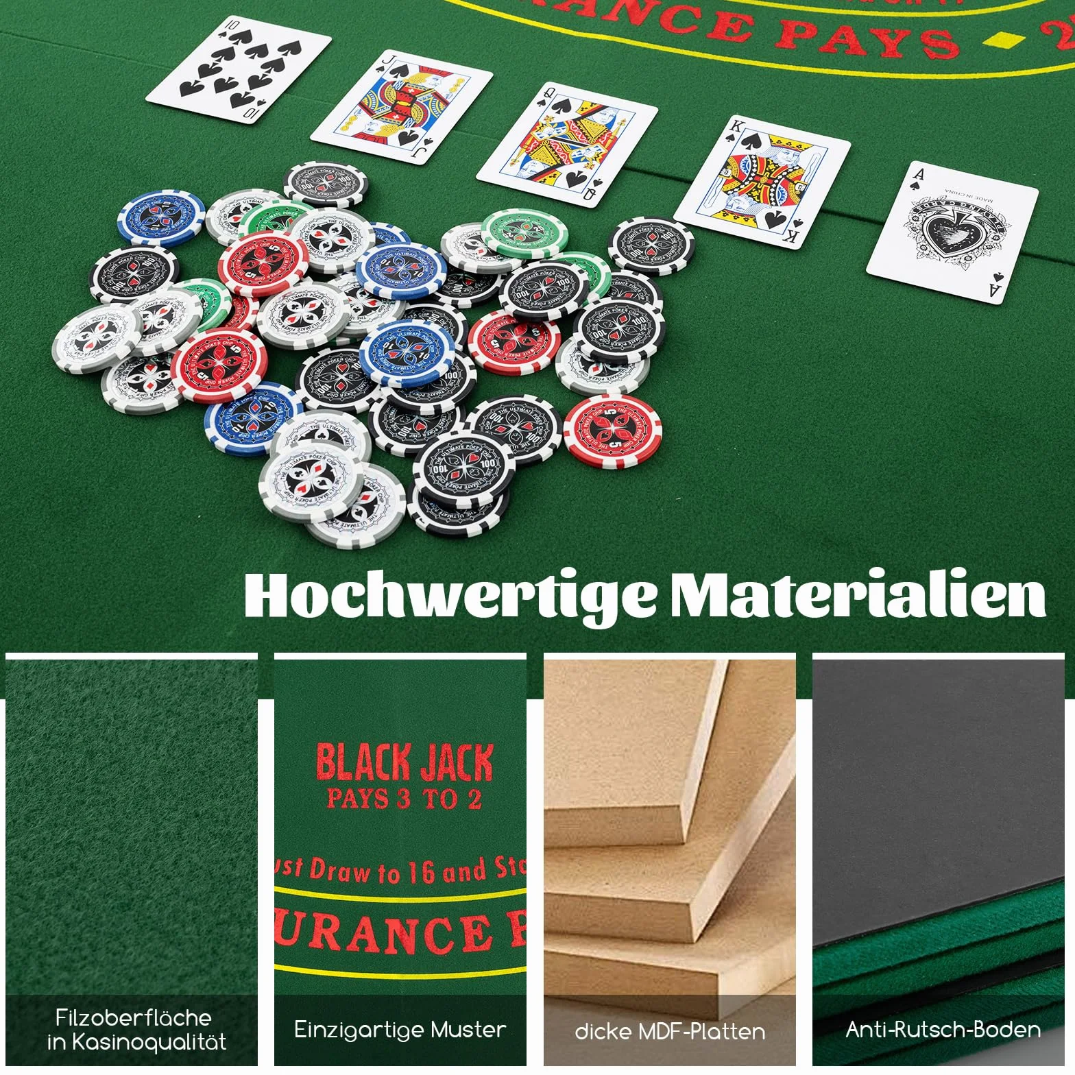 COSTWAY Texas Holdem mata do pokera, 120 x 120 cm, składana, dla 8 graczy, z uchwytami na napoje, dywan do pokera z torbą do przenoszenia, ośmiokątna, zielona