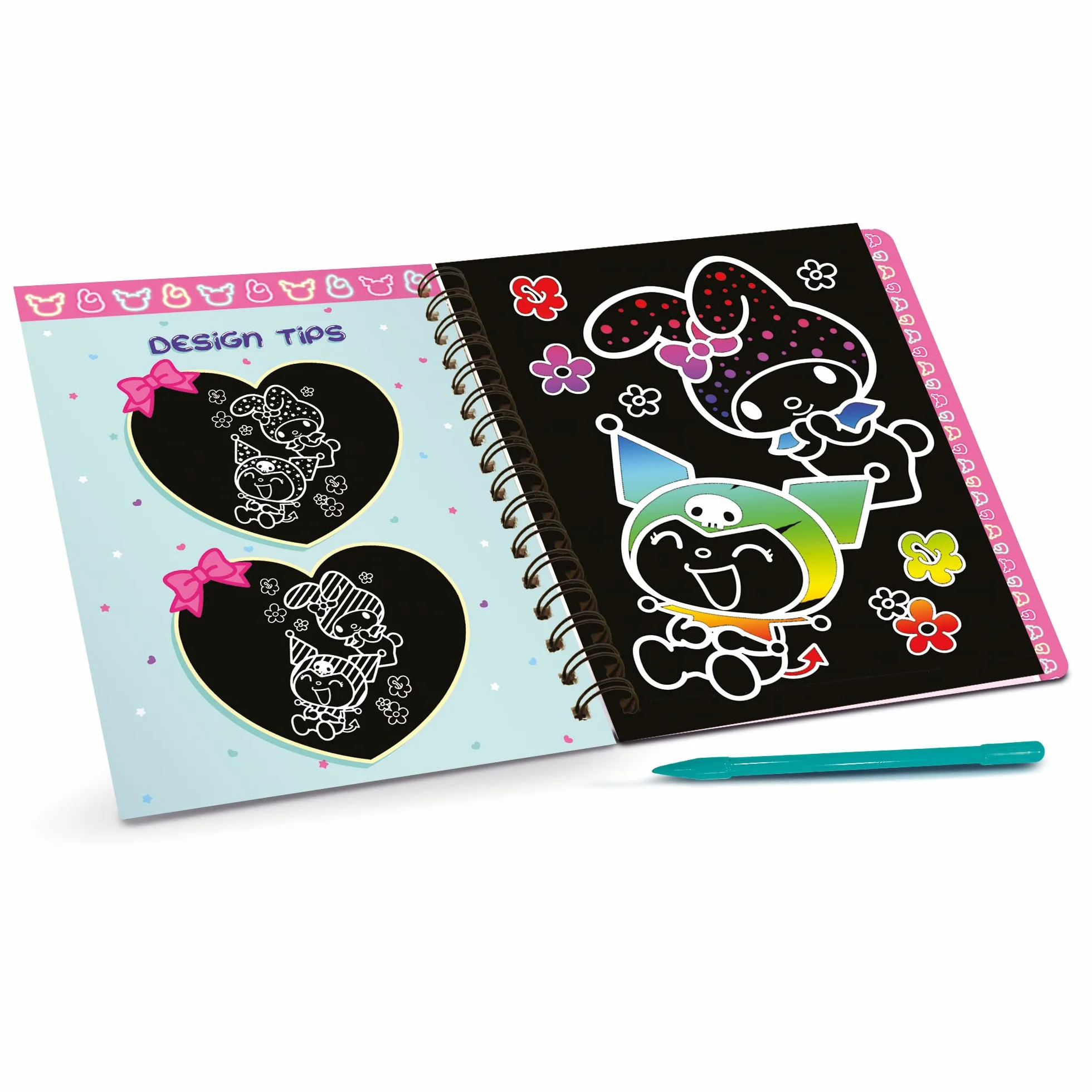 Lisciani MY MELODY & KUROMI album do zdrapywania Hello Kitty dla dzieci od 5 lat – Scratch Reveal z 44 stronami i ołówkiem, tęczowy efekt wielokolorowy – kreatywna aktywność bez bałaganu