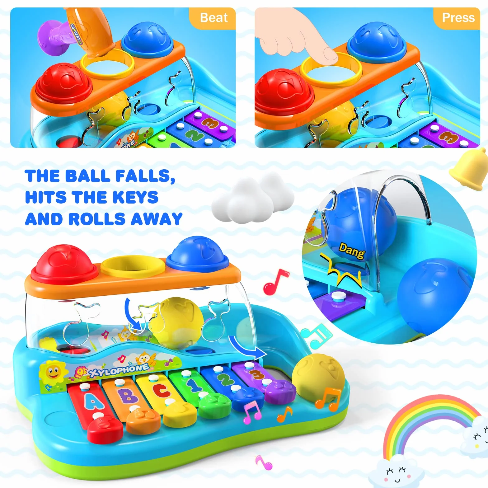 GoStock Musikspielzeug für 1-2-3 Jahre alte Babys Licht-Xylophon-Musikinstrument Spielzeug-Keyboard für Kinder Geschenk für Jungen und Mädchen