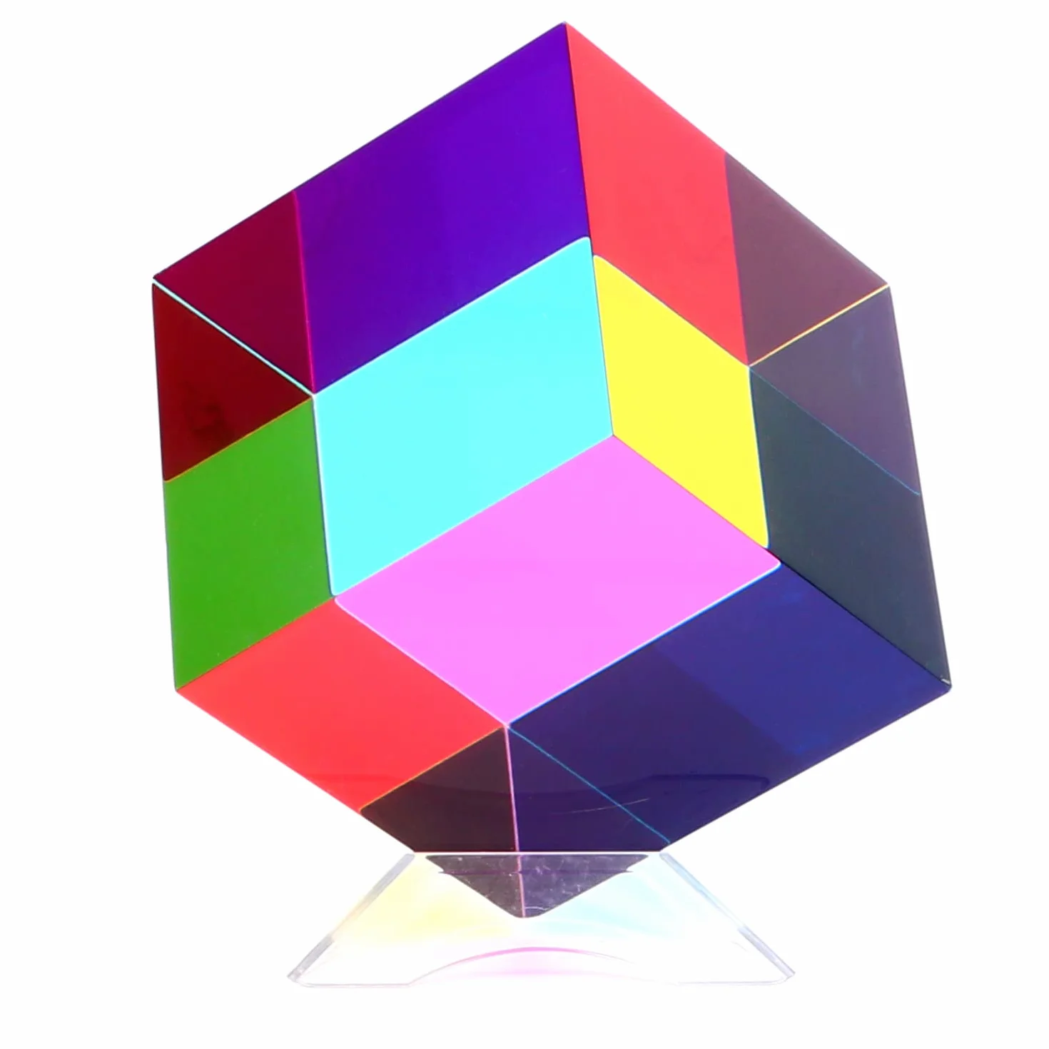 iKeelo Color Cube (50mm) ze Stojakiem, Magiczna Kolorowa Akrylowa Kostka, Pryzmatyczna Zabawka do Dekoracji Domu lub Biura
