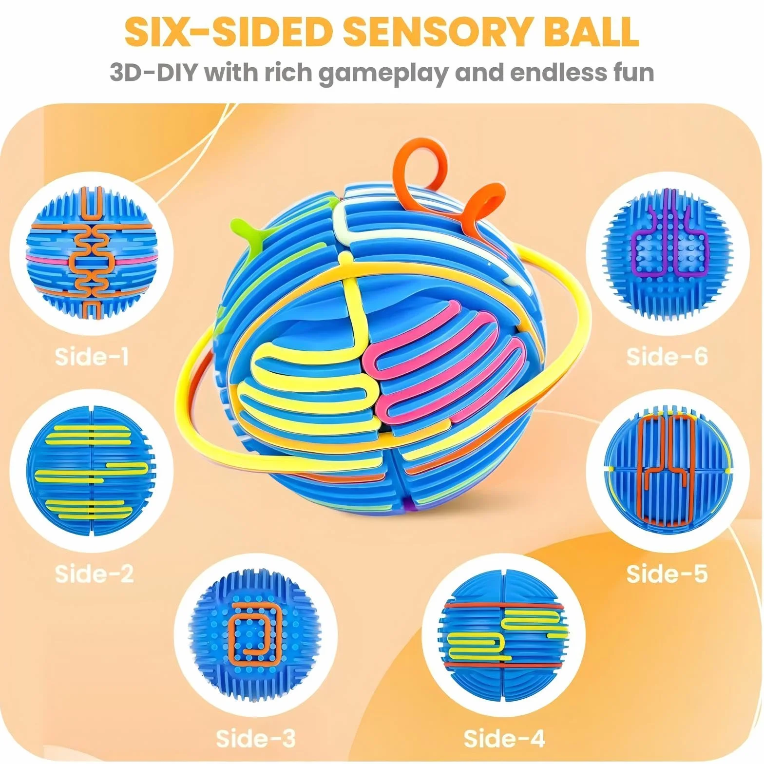 Piłka do aktywności sensorycznej, tablica do aktywności sensorycznej, ulepszenie 3D, zabawka Fidget do uspokajania, stresu, lęku, ADHD i autyzmu, dla dzieci w wieku 3+ i dorosłych, z 16