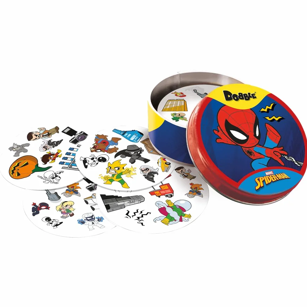 Asmodee Dobble Spiderman, obserwacja i szybkość gry karcianej dla dzieci i dorosłych, gra planszowa, 15 minut gry, od 6 lat, 2-8 graczy