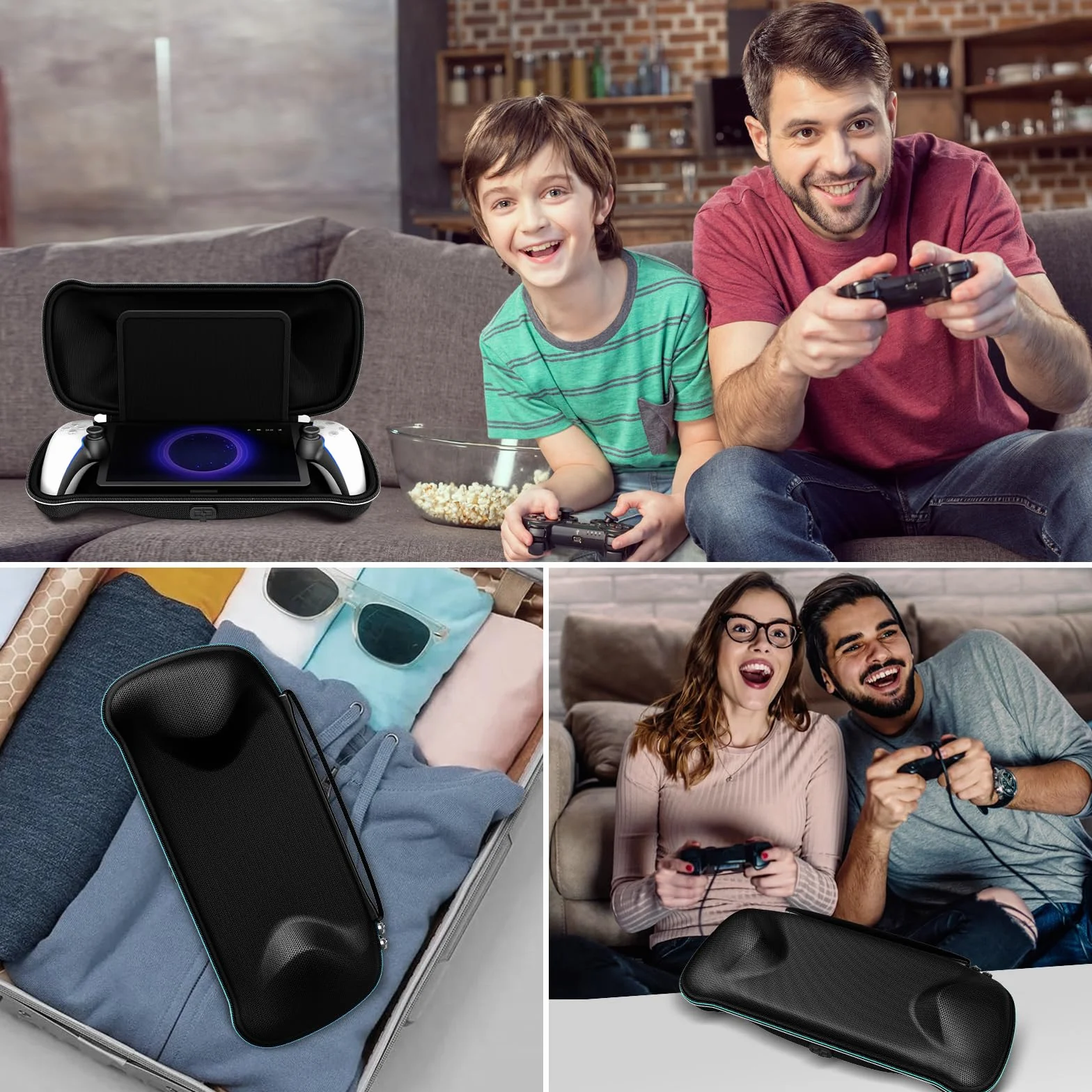 iVoler Etui do PlayStation Portal Remote Player z funkcją ładowania + 2 szt. szkła hartowanego. Sztywna torba podróżna, wstrząsoodporna, czarna