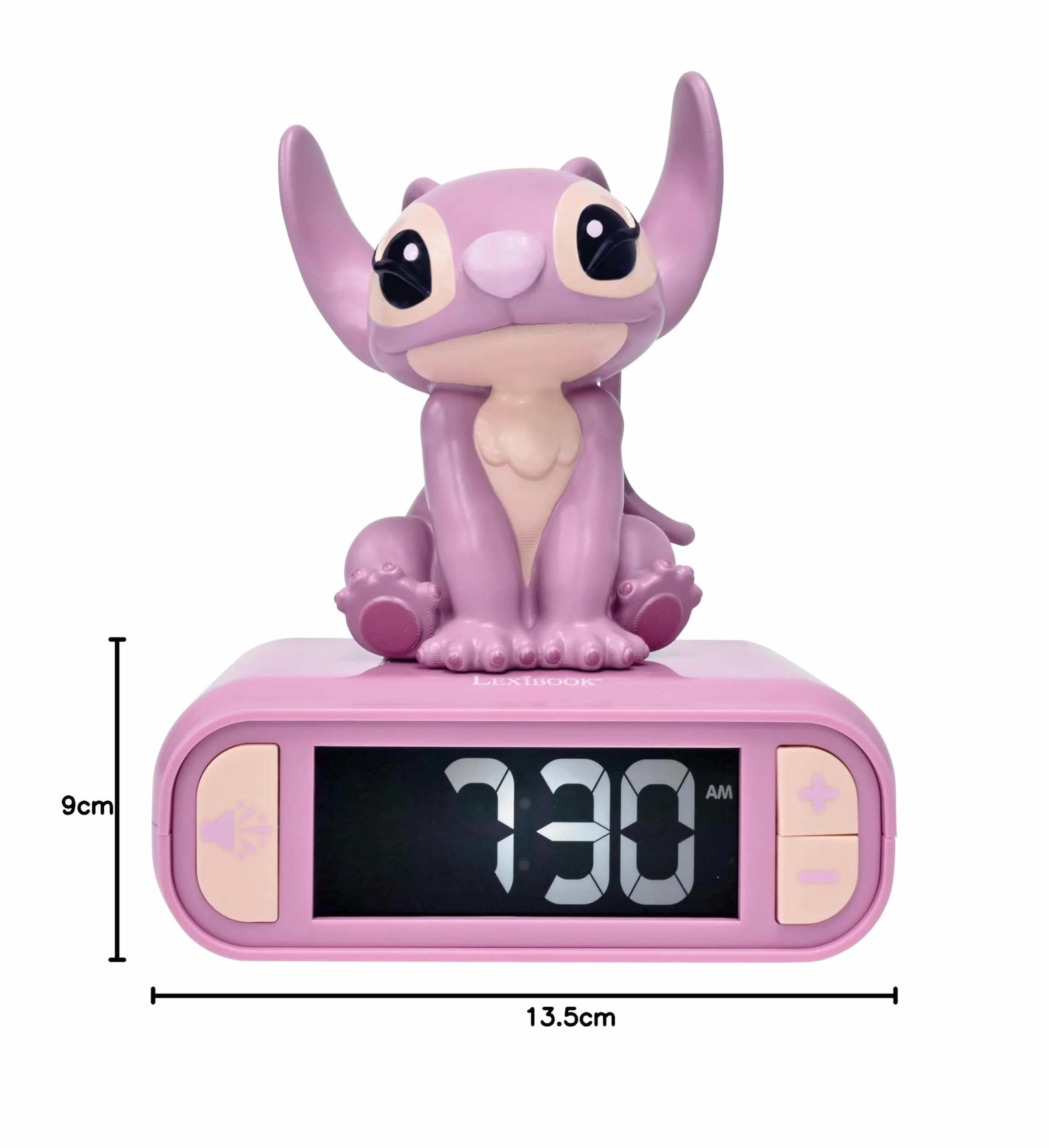 Lexibook, Disney Stitch, Budzik z Lampką Nocną Angel, Dźwięki i Melodie, Podświetlany Ekran LCD, LuminoUS, Drzemka, Różowy, RL800D1