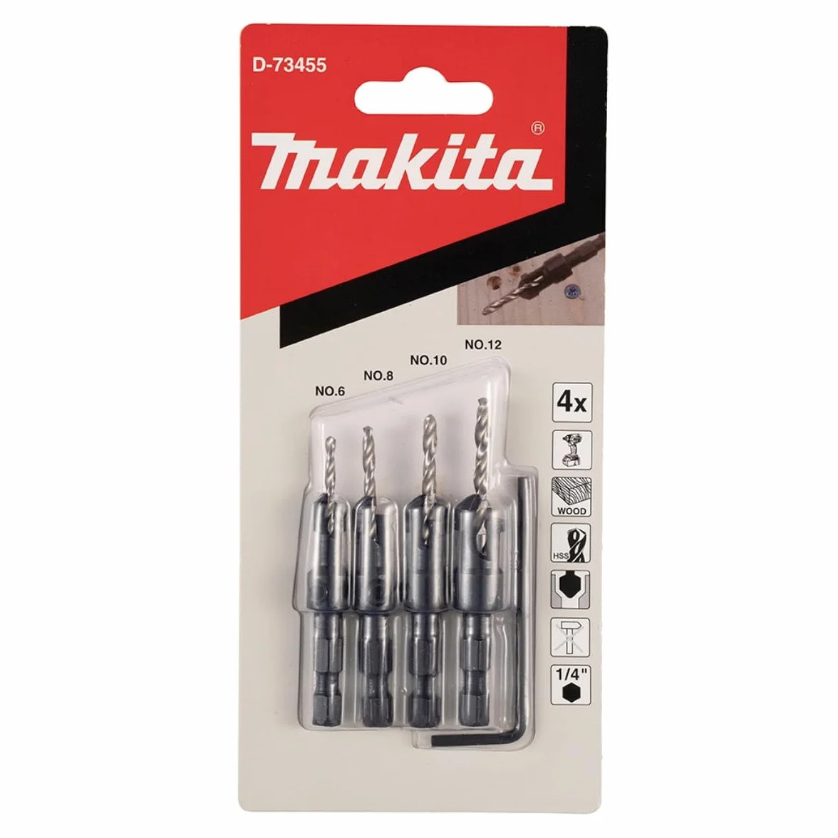 Makita D-73455 pogłębiacz z wiertłem, 4-częściowy zestaw