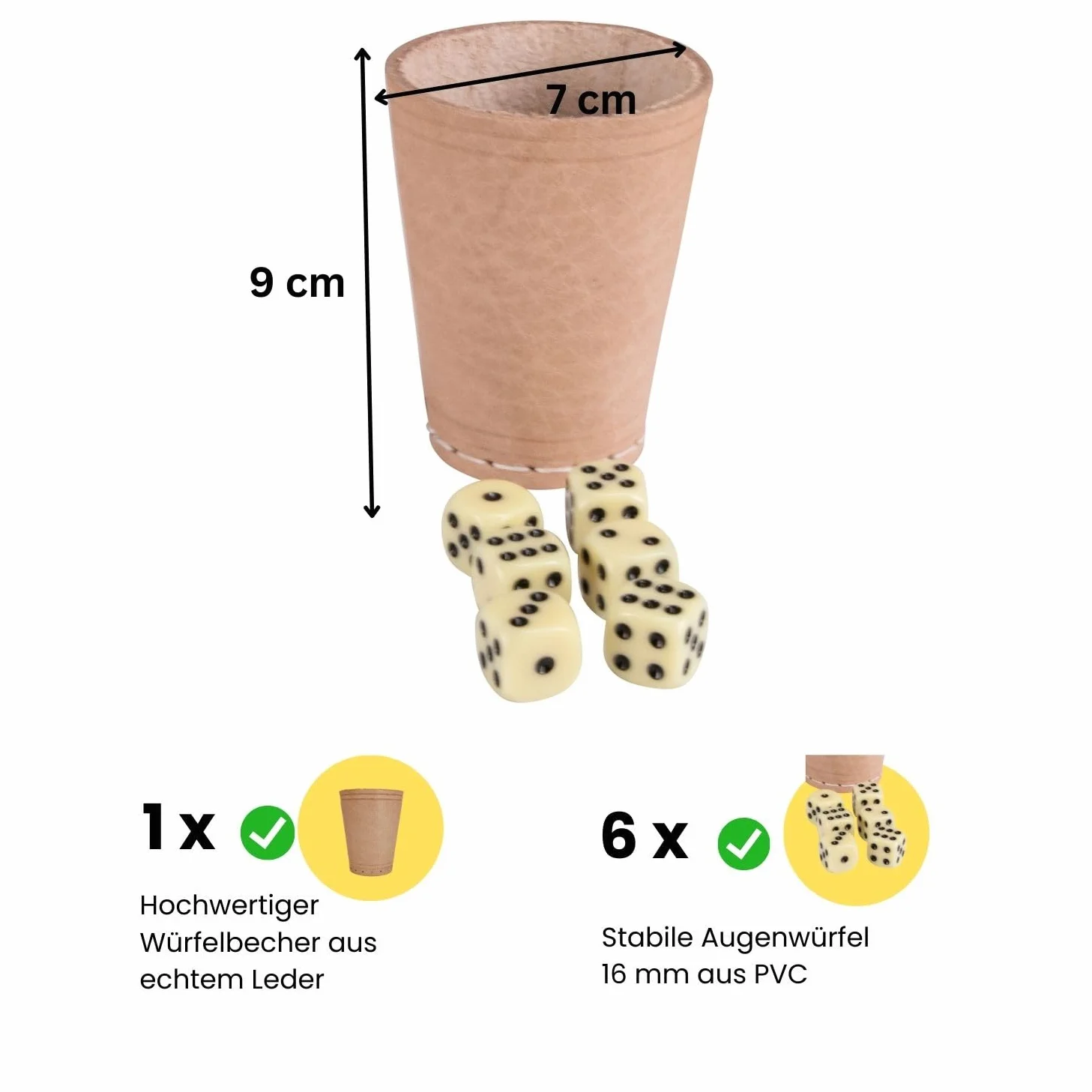 GICO Wysokiej jakości kubek ze skóry z 6 kostkami do gry - 5902
