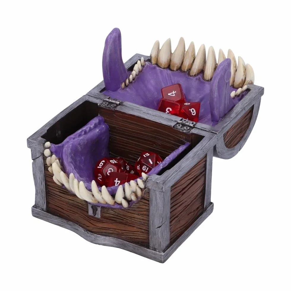 Nemesis Now Dungeons & Dragons Naśladujące pudełko do przechowywania kości, 11,3 cm, żywica, brązowa, oficjalnie licencjonowany towar D&D, pudełko na kości z postaciami, odlewane w najlepszej żywicy,