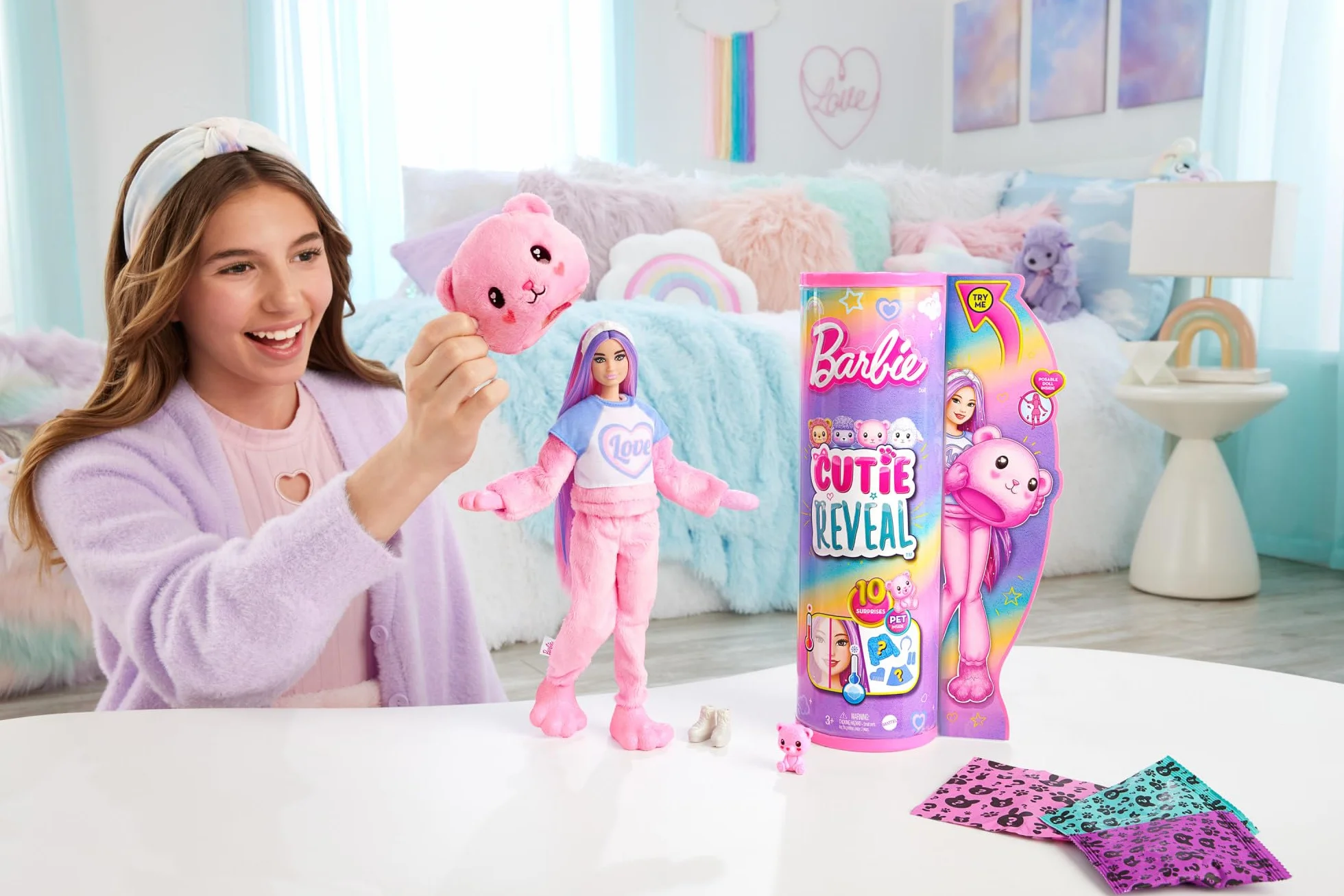 Barbie Cutie Reveal Miś Lalka Seria Słodkie stylizacje z 10 niespodziankami HKR04
