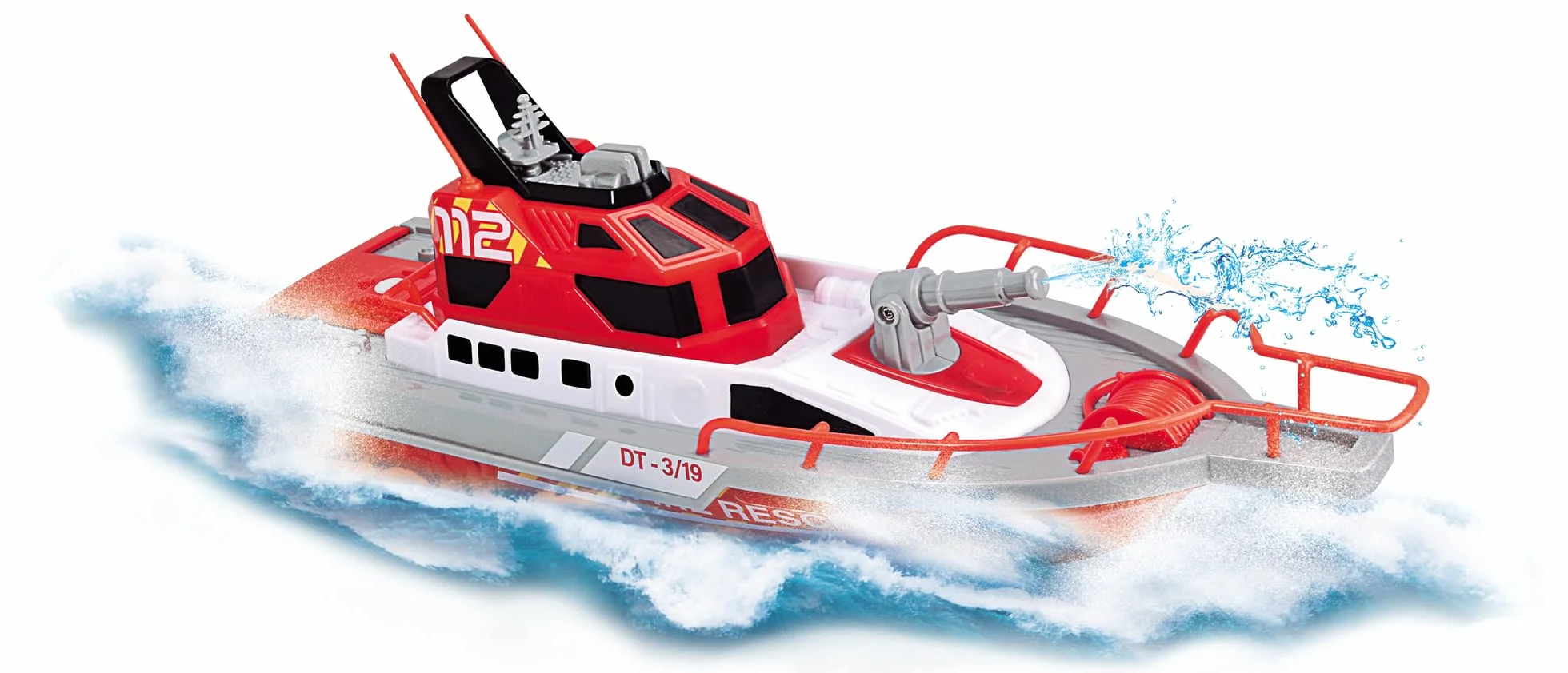Dickie Toys Łódź Zdalnie Sterowana, Motorówka Straż pożarna 38 cm, wodoszczelna, prędkość 3 km/h, rozpylanie wody, zabawka wodna zdalne sterowanie łódką na basenie, nad jezioro, dla dzieci od 6 lat