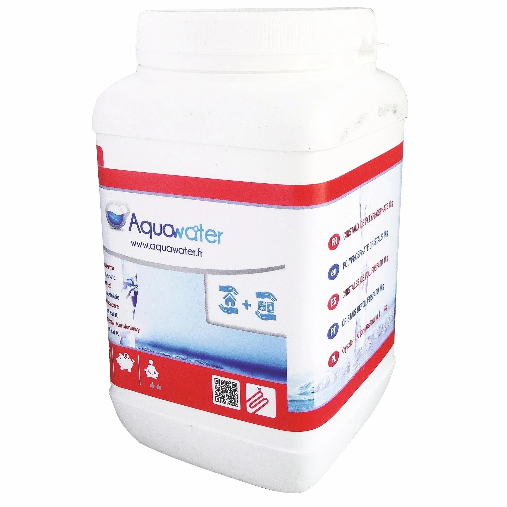 AQUAWATER - 105015, Wkład Antykamienny 1 Kg Kryształków Polifosforanowych - Ogranicza Osadzanie Się Kamienia, Poprawia Jakość Prania, Ekonomiczny I Kompatybilny Ze Wszystkimi Filtrami