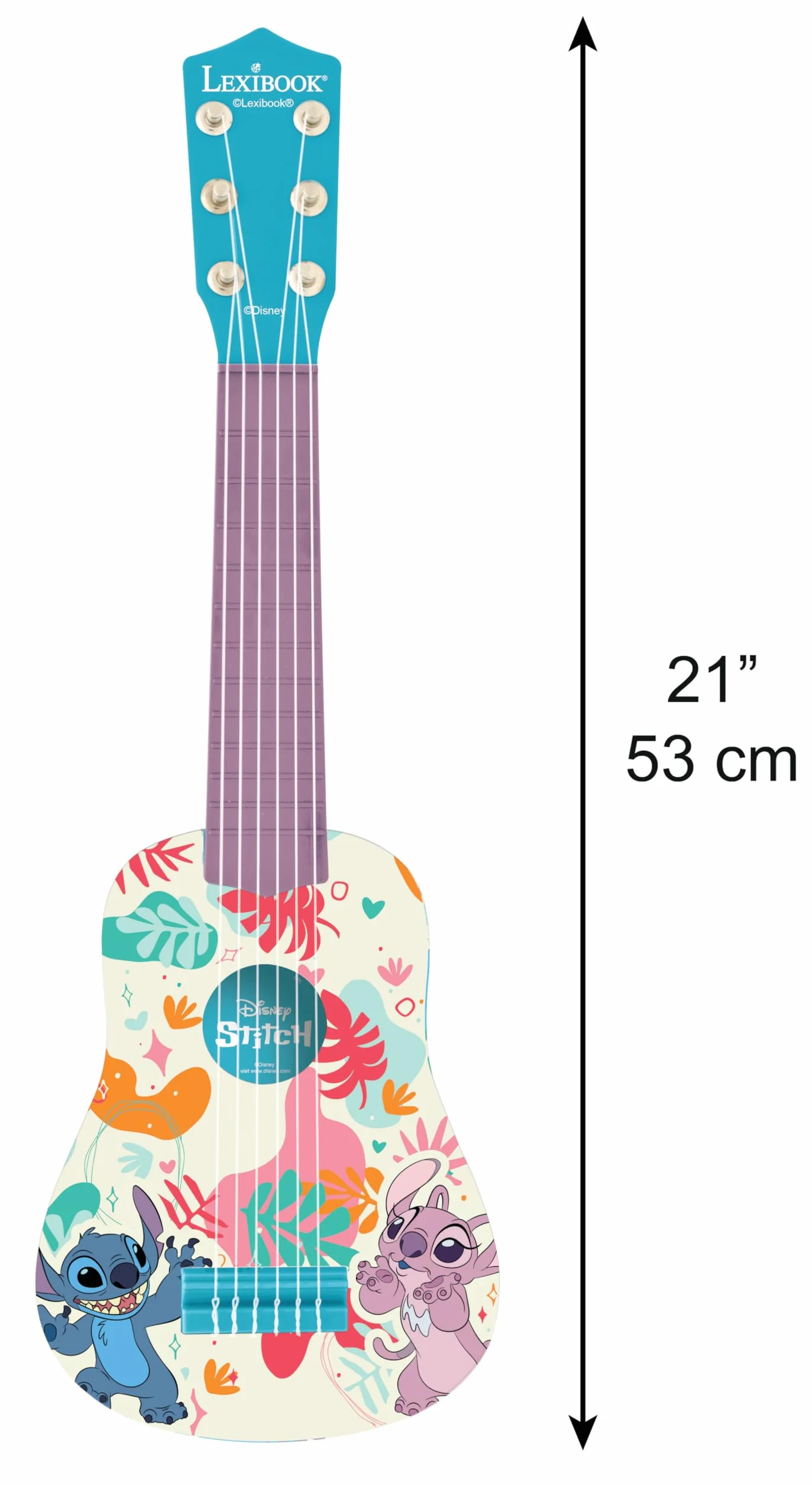 Lexibook, Disney Stitch, Moja Gitara dla Dzieci, 6 Nylonowych Strun, 53 cm, Dołączony Przewodnik, Niebieska, K200D