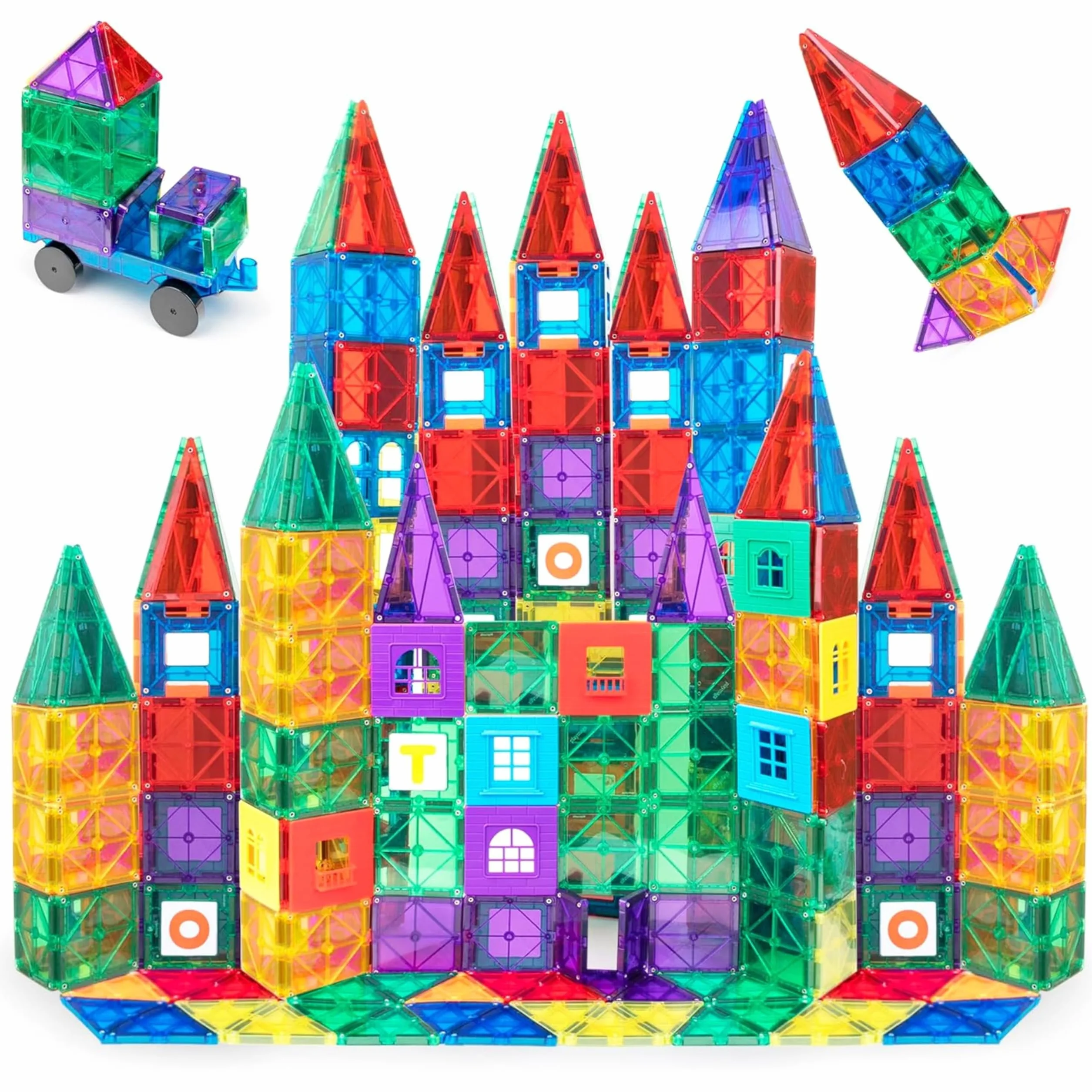 Playmags 150 Pcs Klocki Magnetyczne - Silniejsze magnesy Solidna Super Durable z Vivid jasny kolor płytek - 18 Kawałek Clickins Akcesoria do Zwiększ swoją kreatywność Zawiera Car Connectivity