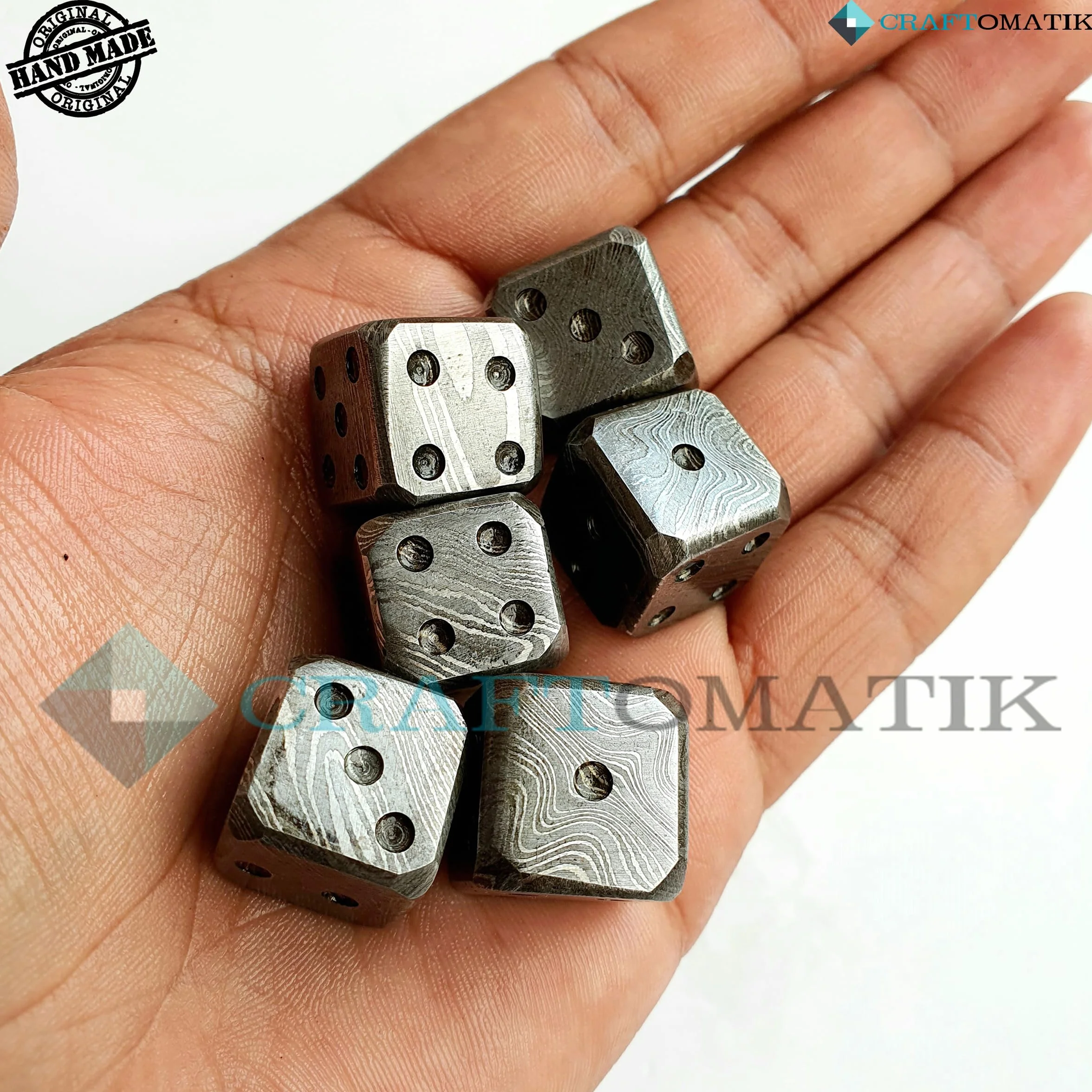 Kostka ze stali damasceńskiej D6, ręcznie wykonana ławka do gry, stal damasceńska, 18 mm, 6-stronna, dekoracyjna stalowa kostka