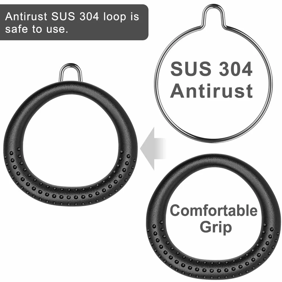 Dolibest 2PCS Round Trapeze Swing Bar Rings with Carabiners, Swingset Accessories Outdoor for Ninja Swing Set Accessories Monkey Ring, Obstacle Ring Swing Toys Set for Kids Black