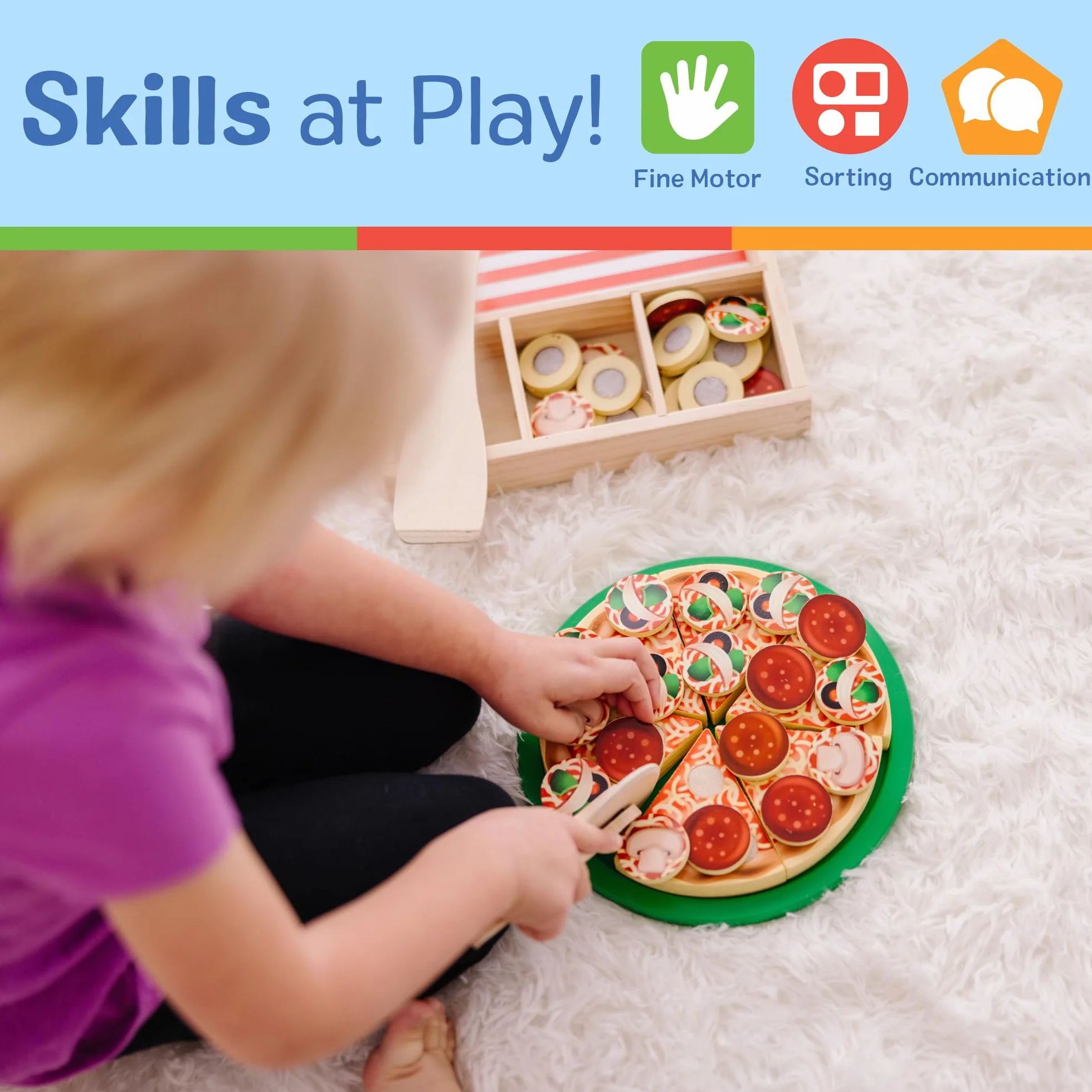 Melissa & Doug Drewniana Pizza | Zabawka dla dzieci | Zabawa w udawanie | Drewniane jedzenie do zabawy |Zabawy Montessori | Prezent dla dzieci w wieku 3 4 5 lat | Dla chłopca lub dziewczynki