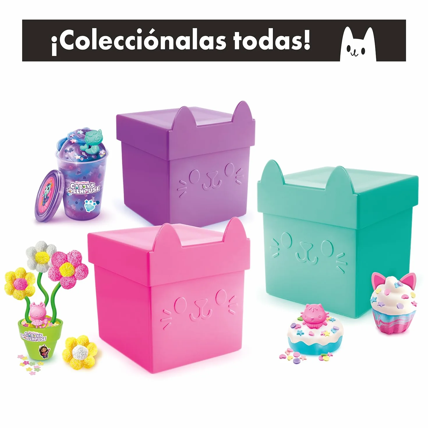 Canal Toys - Dom dla lalek Gabby - Pudełko Slime z niespodziankami od Gabby - Zestaw z 2 Slimami, naklejkami, figurką i niespodziankami - Dobry prezent lub niespodzianka - Gabby's Dollhouse Mystery