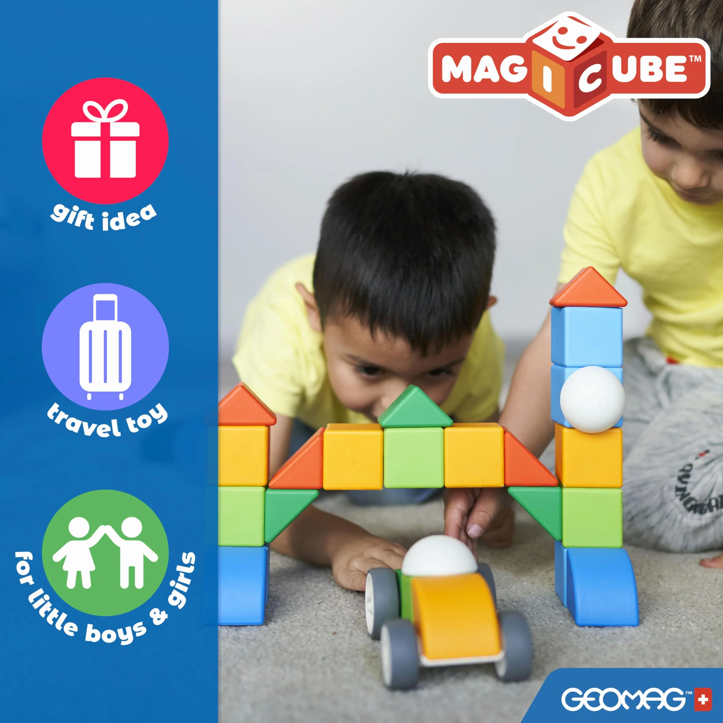 Geomag- Magicube Magnetic Construction for Kids Green Line 100% plastik z recyklingu, 24 kostki, 56, wielokolorowy
