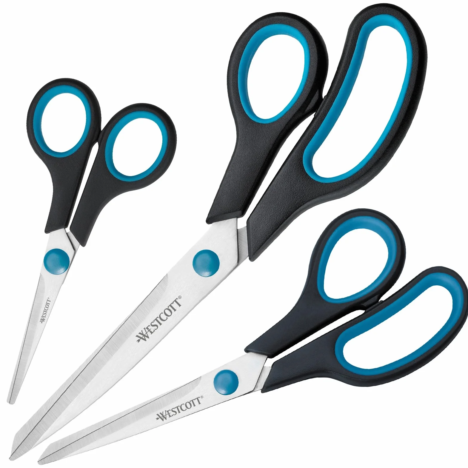 Westcott N-90027 00 Easy Grip Zestaw nożyczek 3 Sztuki 13 cm 21 cm 25 cm czarno-Niebieski