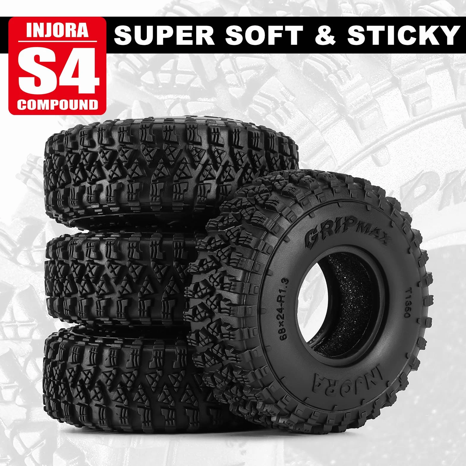 INJORA Opona 1,3" S4 68 * 24 mm do TRX4M SCX24 1/18 1/24 RC Crawler Upgrade (T1350)