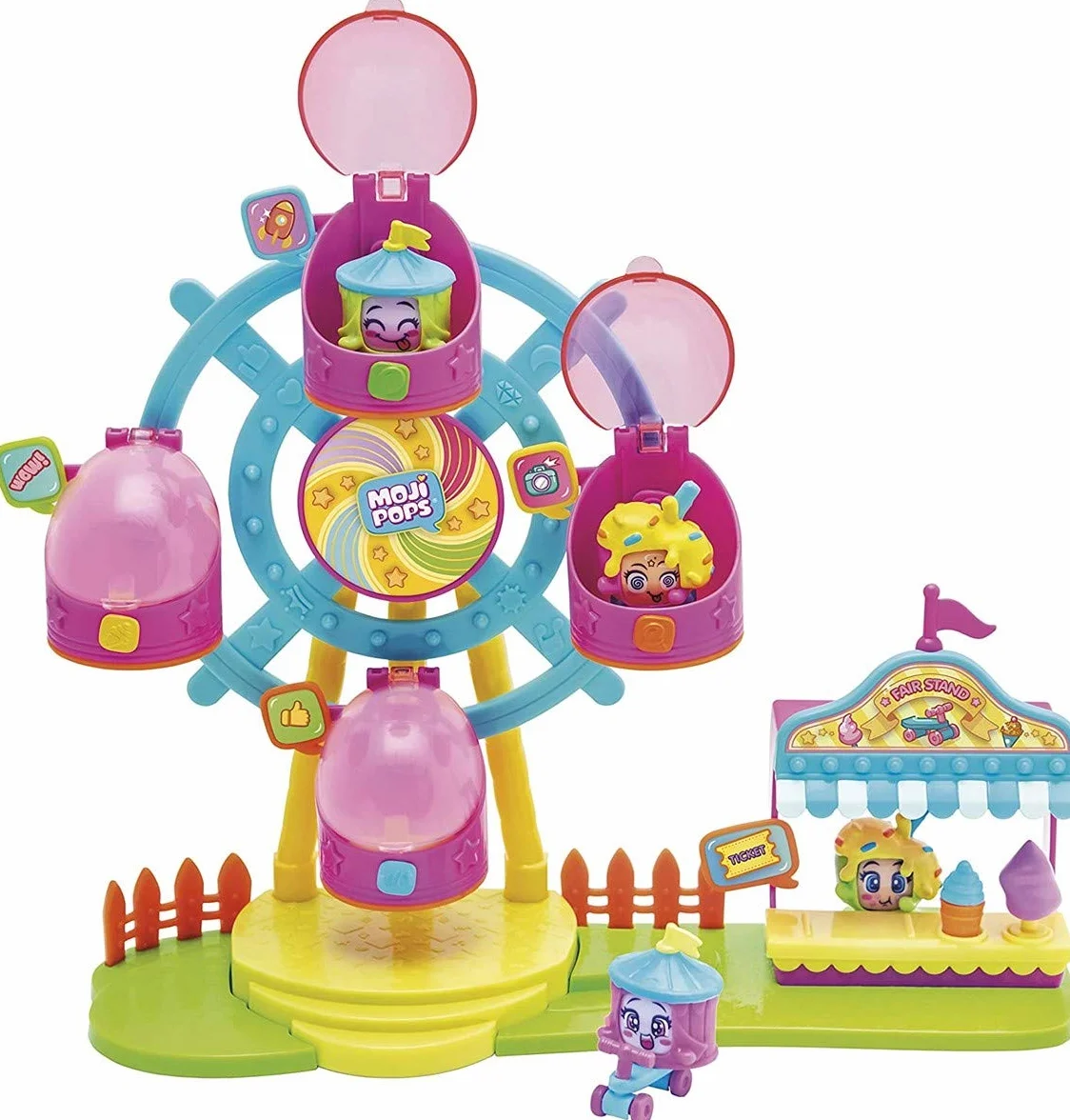 MOJIPOPS Ferris Wheel – Diabelski młyn i stoisko z lodami, zawiera 2 ekskluzywne MojiPops i różnorodne akcesoria