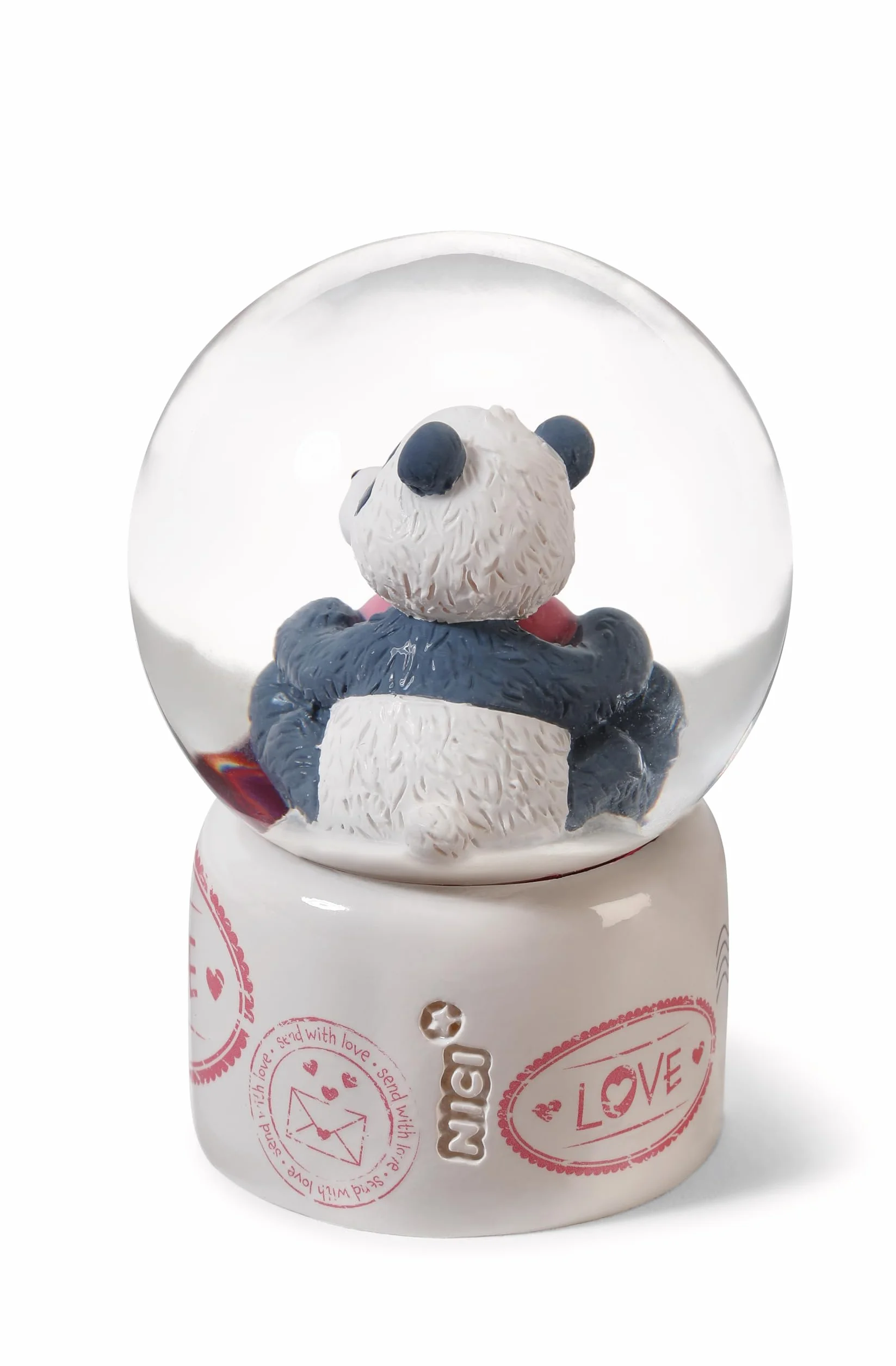 NICI Love 62631 Kula śnieżna z pandą, szklana dekoracja z brokatem, 6,5 cm, biała