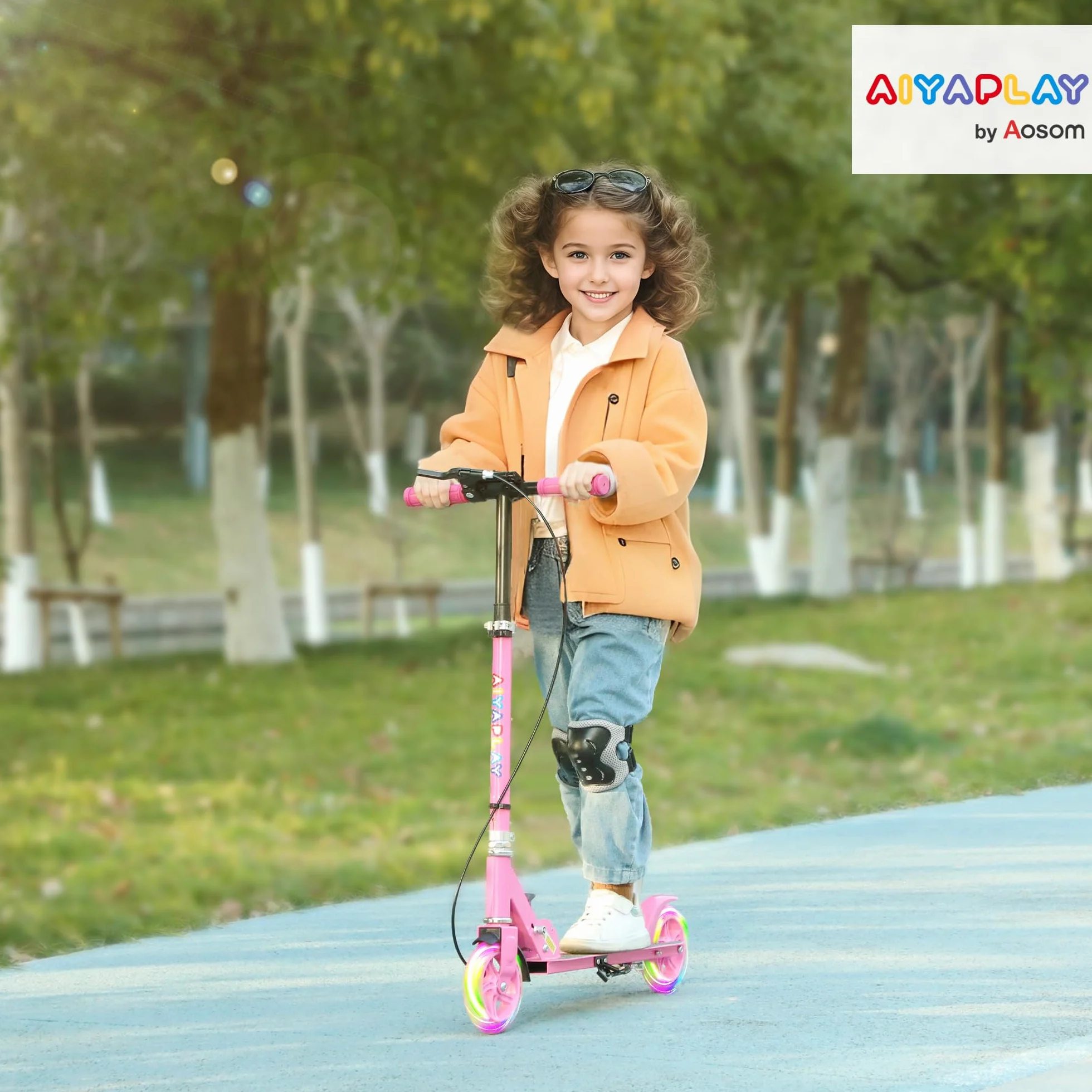 AIYAPLAY Kinderroller klappbar höhenverstellbar mit leuchtenden Rädern Bremse Kickscooter für Kinder 3-8 Jahre bis 50 kg