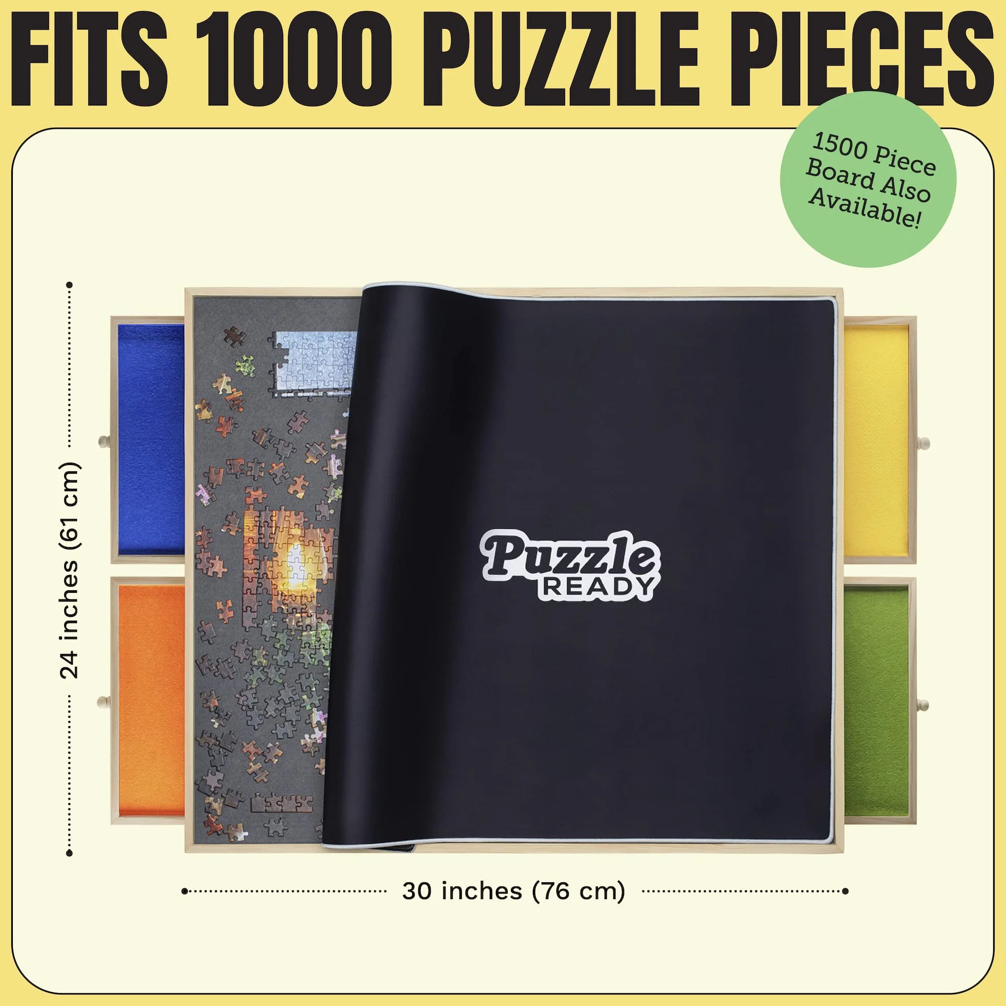 Gotowa do użycia deska z kolorowymi szufladami i matą na okładkę drewnianą deskę do puzzli 24" X 30" Puzzle 1000/1500 elementów Przenośny organizer do puzzli (1000)