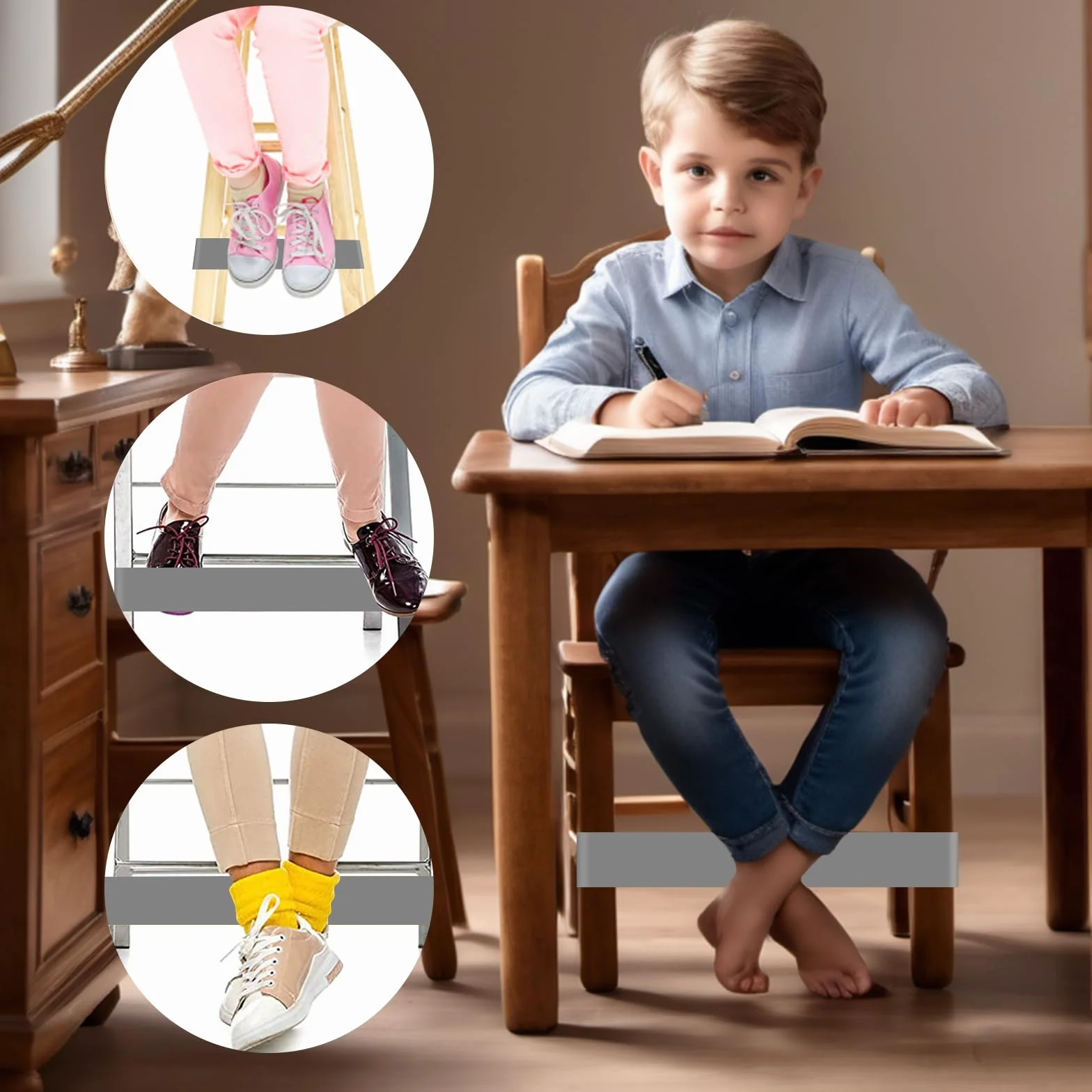 PLULON Taśmy na krzesła dla dzieci z niespokojnymi stopami, taśmy fidget do krzeseł szkolnych, taśmy sprężyste, dla studentów, na krzesła z sensorycznym ADHD, ADD, autyzm, szare, 15 szt