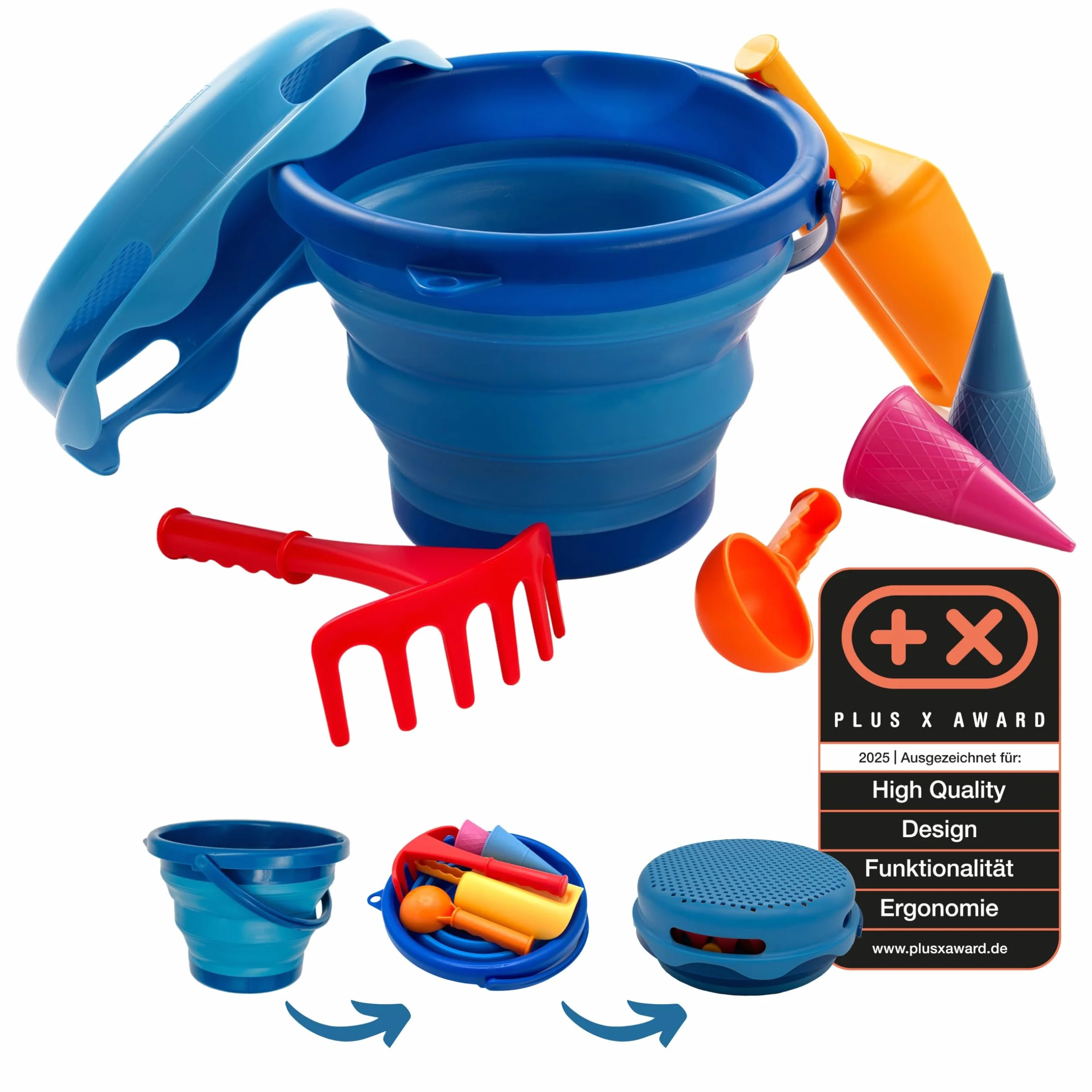 Schildkröt 7 w 1 Sand Toys zestaw składanych wiaderek niebieski