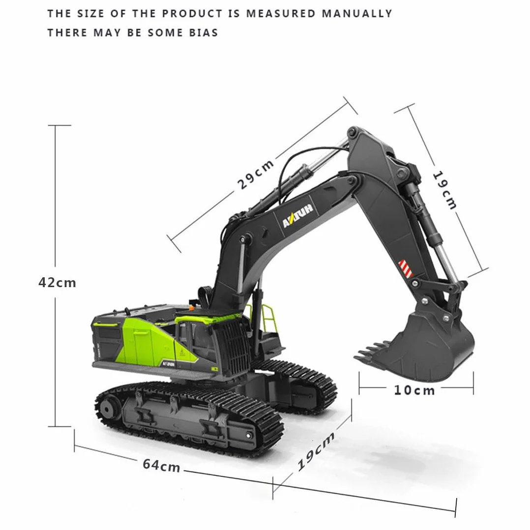 Model koparki RC Digger, skala 1/14 22CH 2,4G 4 w 1, wielofunkcyjna koparka ze stopu zdalnego sterowania ze światłami LED, model pojazdu inżynieryjnego dla dorosłych i młodzieży