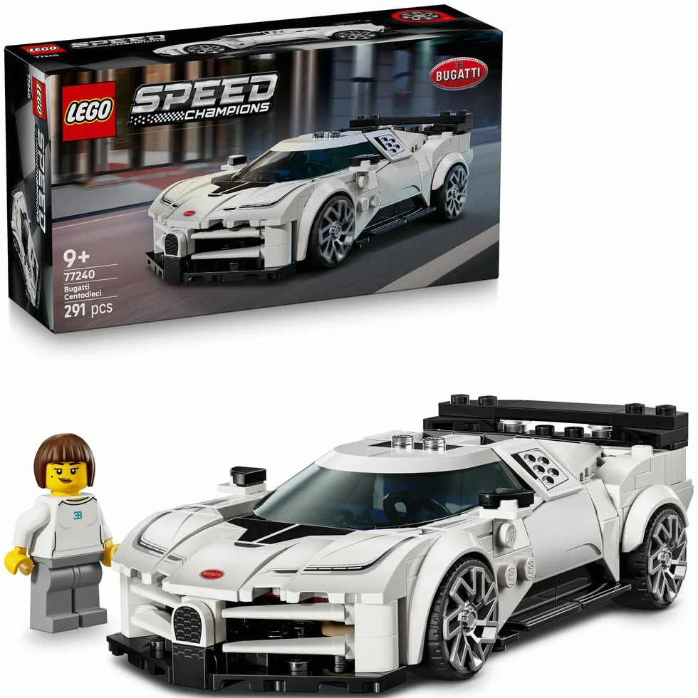 LEGO Speed Champions Hipersamochód Bugatti Centodieci, samochód dla dziewczynki i chłopca z jedną minifigurką, pomysł na prezent dla 9-latków i fanów motoryzacji i modeli kolekcjonerskich 77240