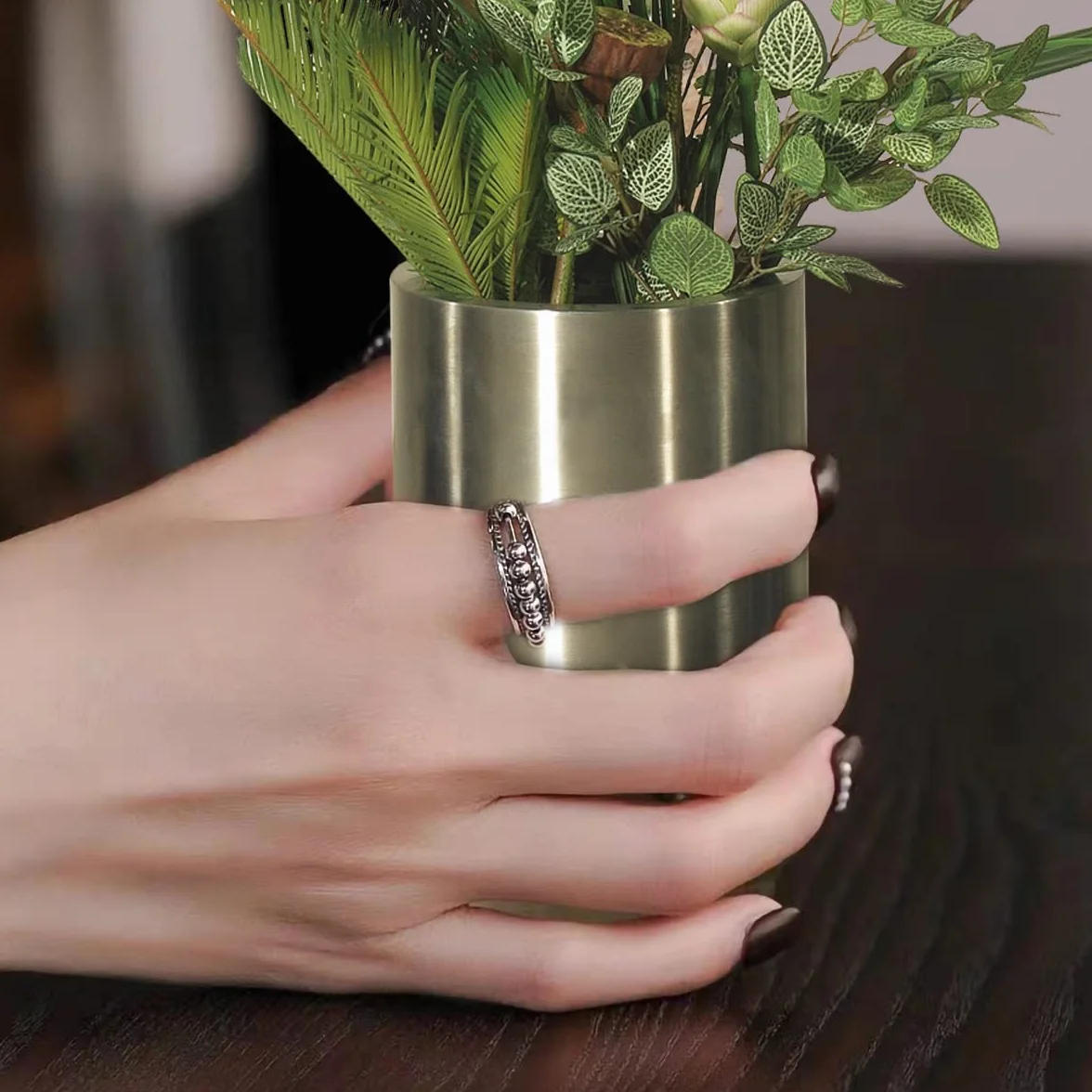 Fidget Ring antystresowy srebrny regulowany dla kobiet
