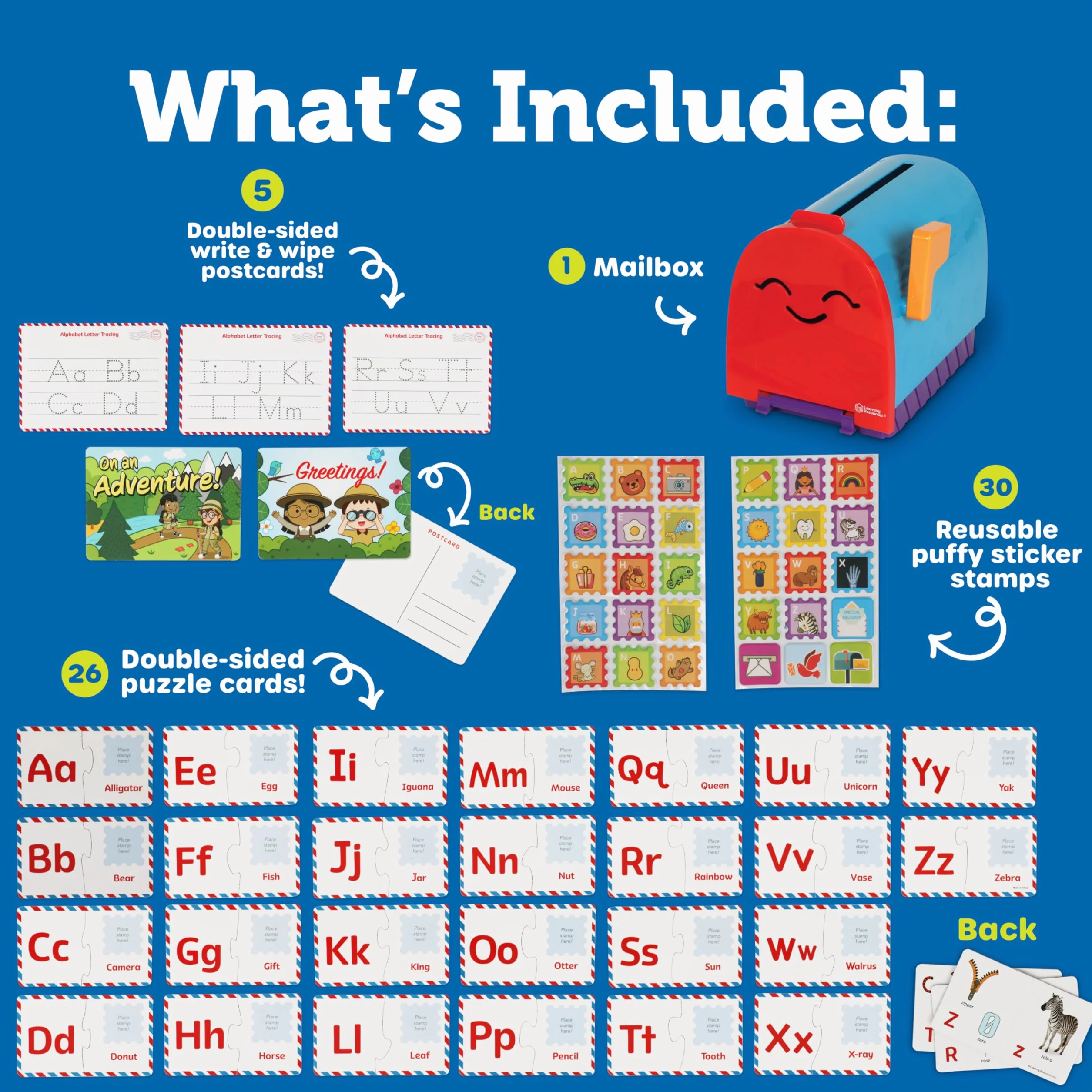 Learning Resources - Skrzynka pocztowa do nauki alfabetu, zabawki do nauki alfabetu, gra logiczna z alfabetem, puzzle z alfabetem, gra pocztowa, zabawki edukacyjne dla dzieci w wieku powyżej 4 lat