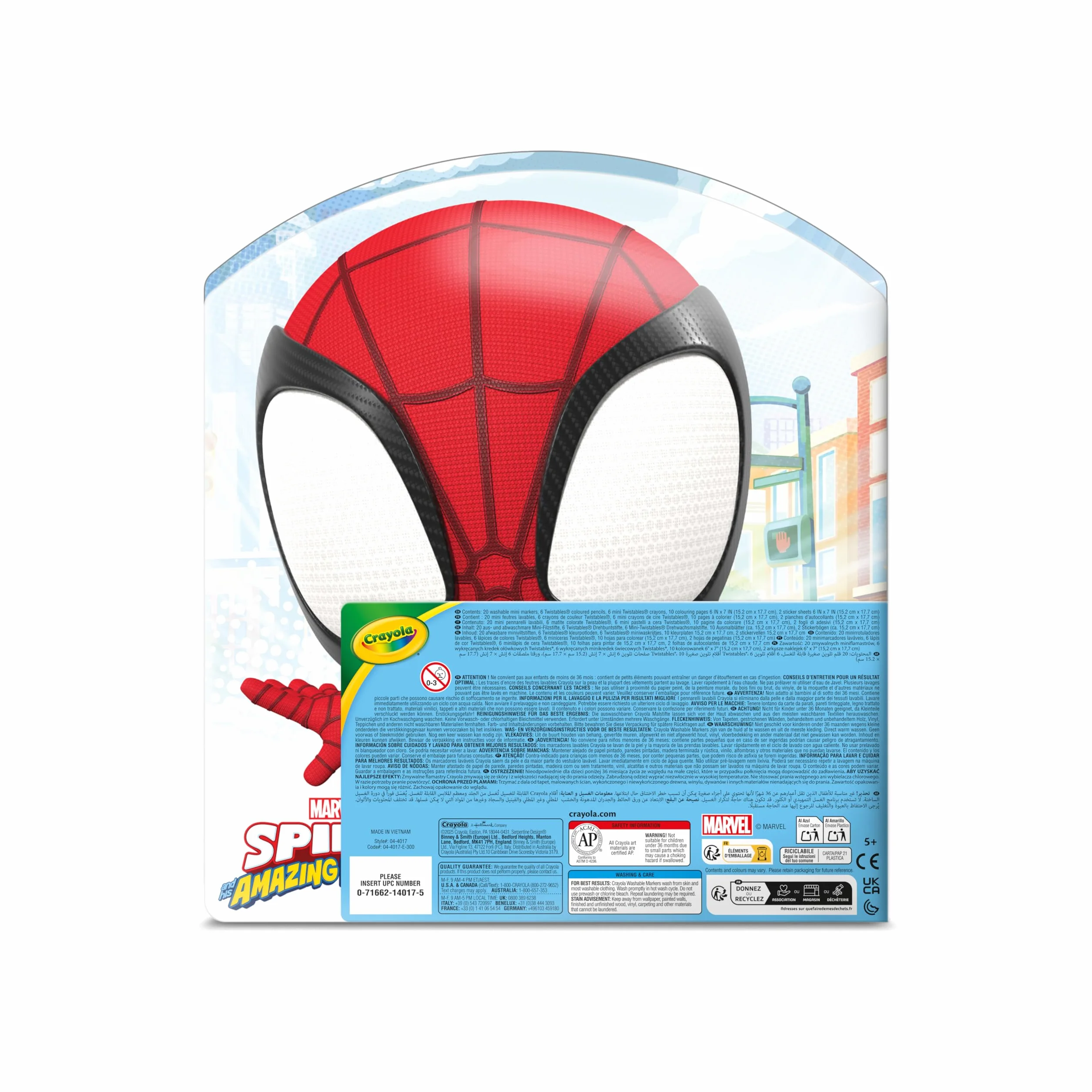 Crayola - Walizka kreatywna Spidey, 40 elementów, przenośny zestaw do kolorowania zawierający zmywalne flamastry, kredki ołówkowe, kredki świecowe, strony do kolorowania i naklejki, 04-4017