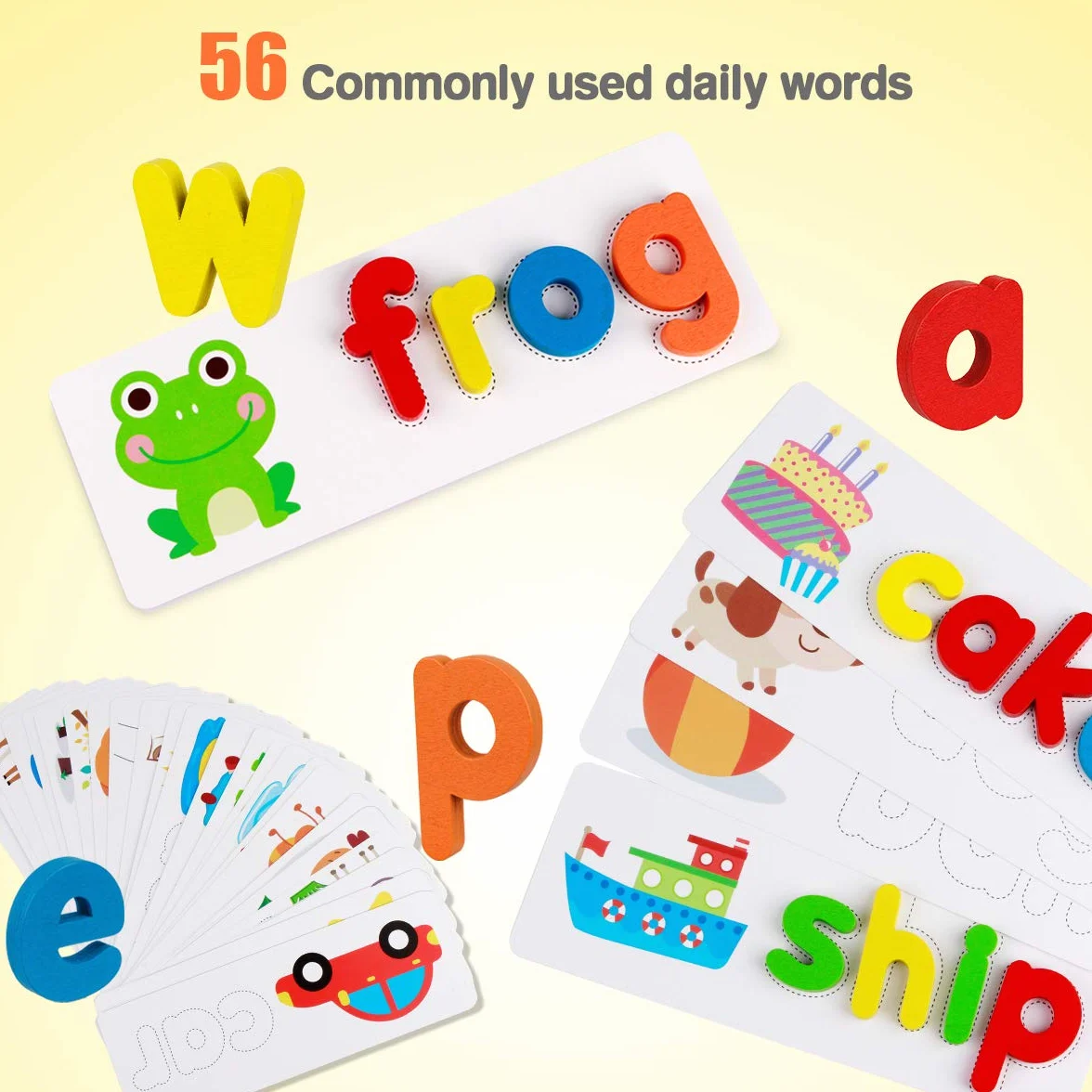 Coogam Drewniane Karty Flash ABC Alfabet Gra Edukacyjna STEM Dla Małych Dzieci