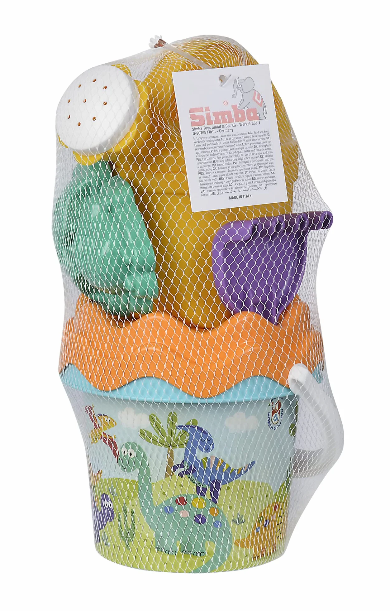 Dino Baby zestaw wiaderek, zabawka do piasku, 6 części, wiadro, sitko, forma do piasku, szufla, grabie, odlew, 11 cm, śr.: 14 cm, od 10 miesięcy