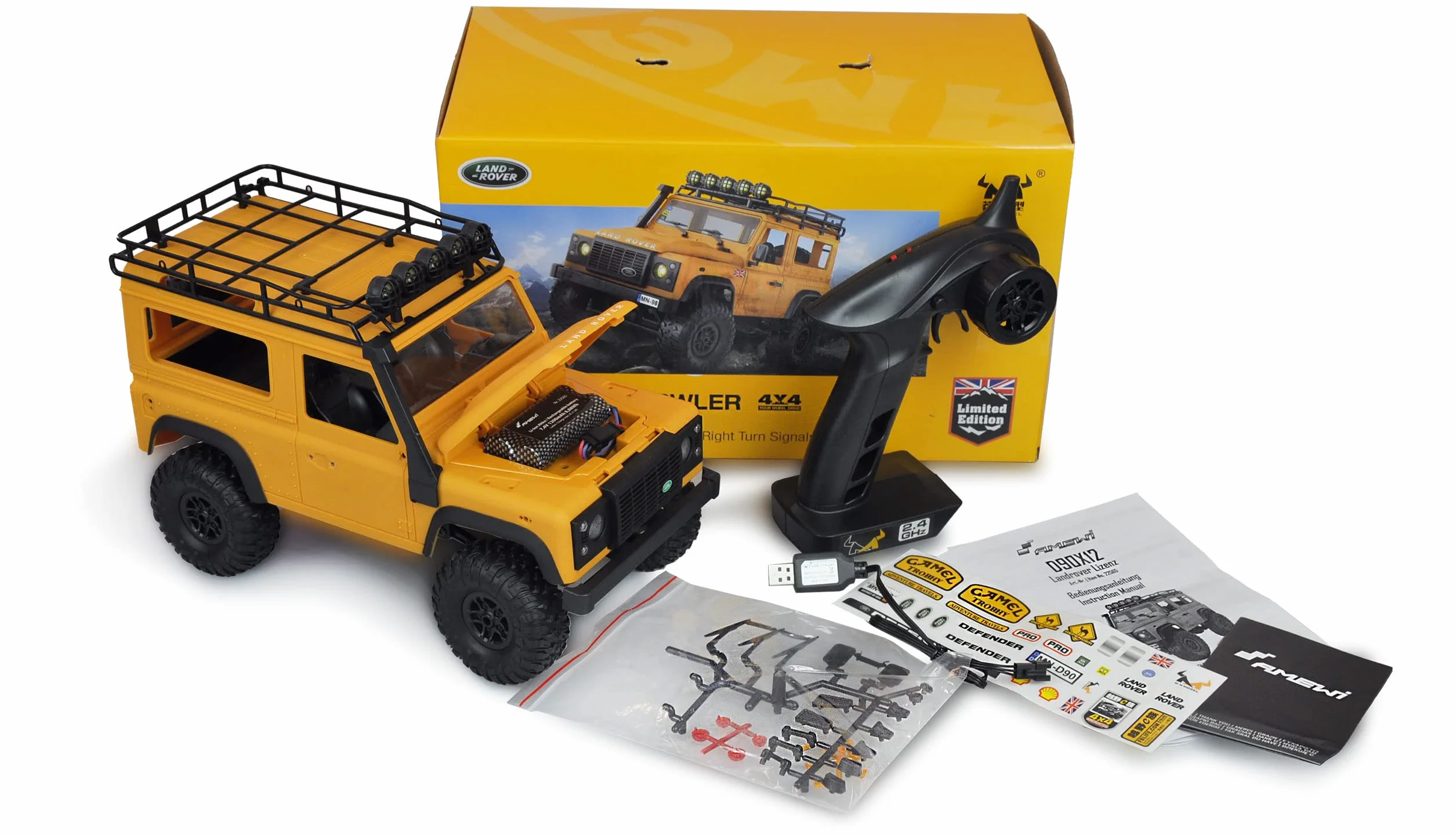 Amewi 22565 D90X12 Landrover Scale Crawler pojazd licencyjny 4WD 1:12 RTR, żółty