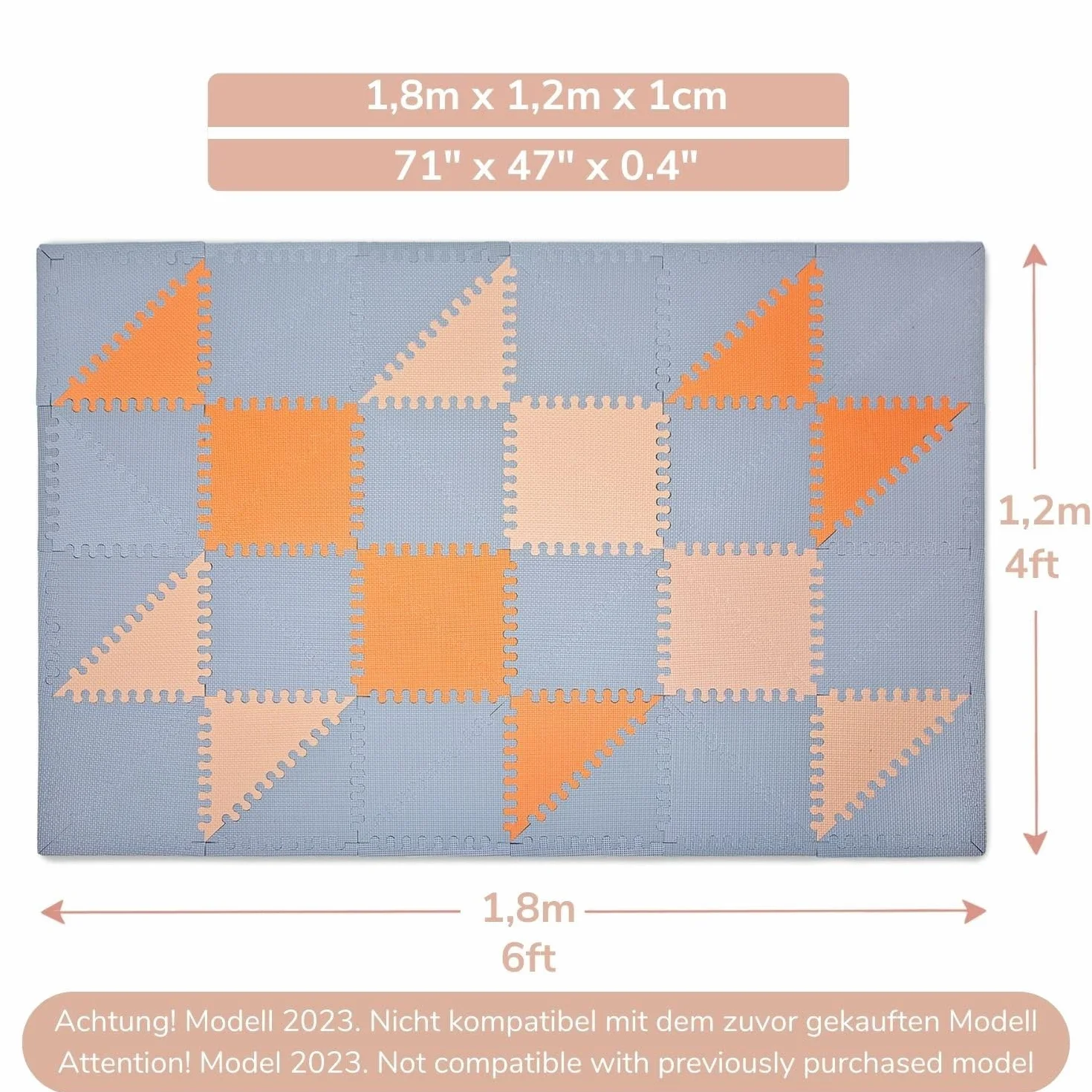 Hakuna Matte Stylowa Mata Piankowa Puzzle 1,8x1,2m – Duży Dywan do Zabawy dla Niemowląt i Dzieci. Gruba, Miękka Mata Podłogowa, Jasnoszary, Brzoskwiniowy i Pomarańczowy