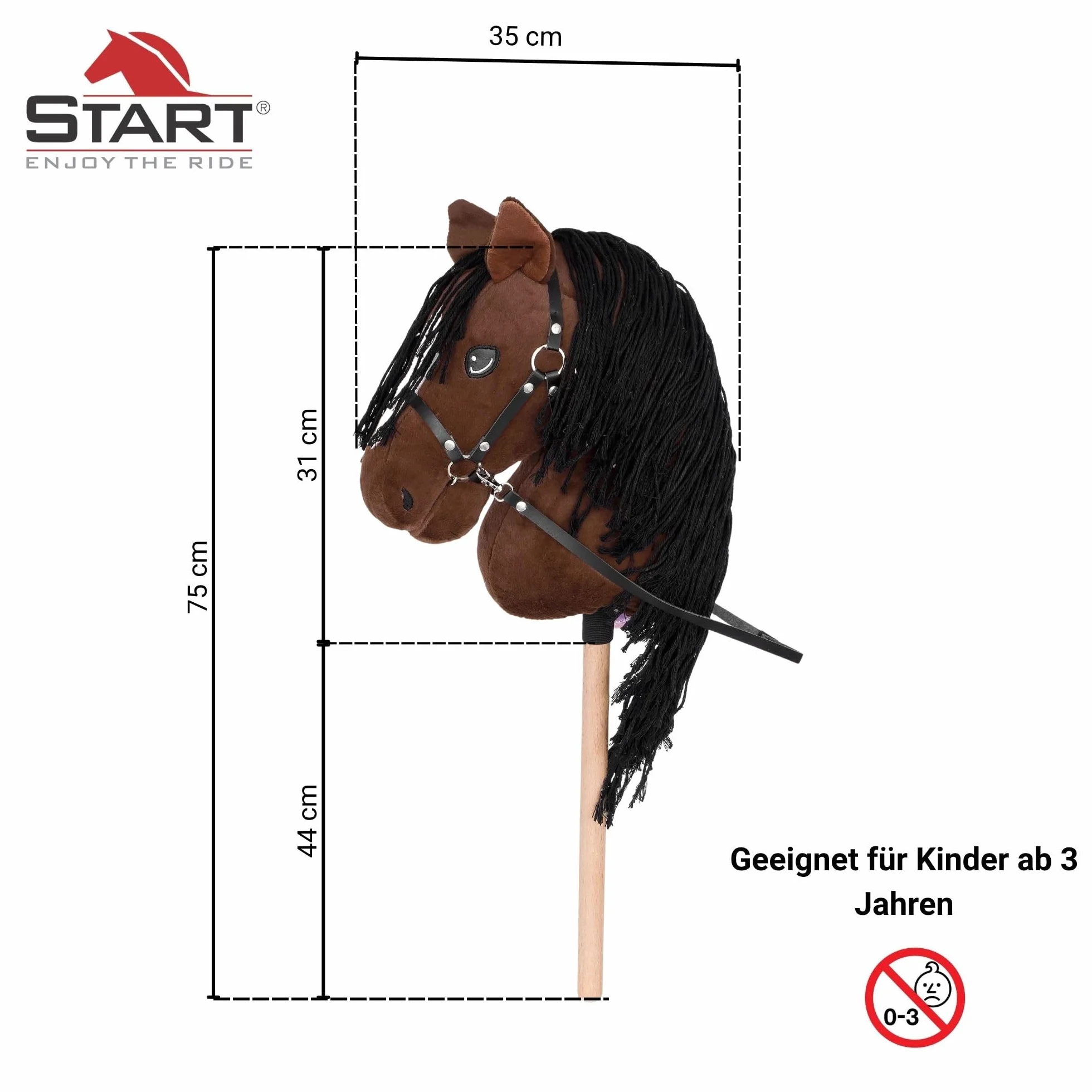 Start Hobby Horse – realistyczny koń na kiju z długą grzywą do układania fryzury – dla dzieci (A3) (Bella (Brązowy))