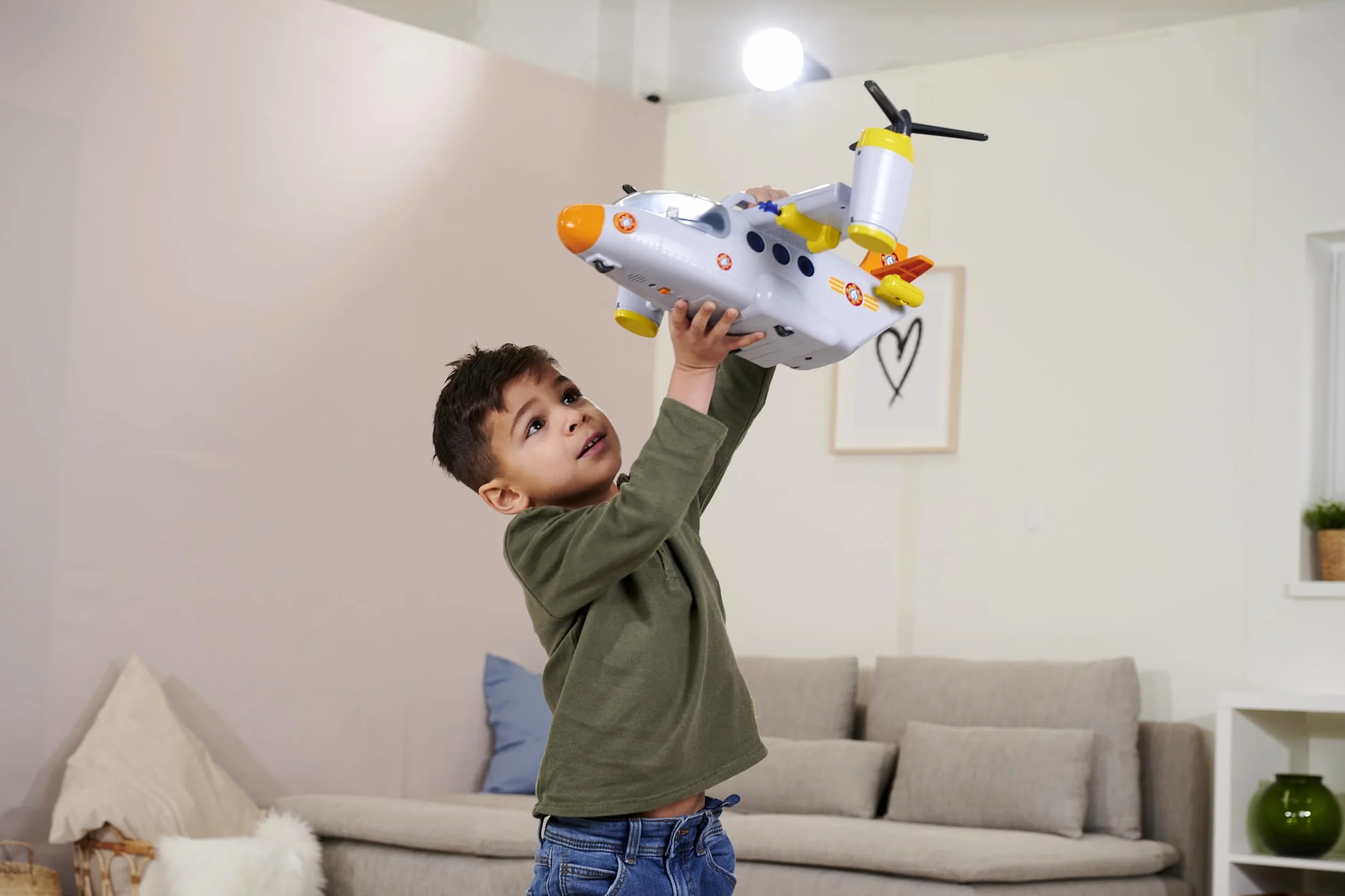 Simba 109252615038 Strażak Sam Samolot ratunkowy światło, dźwięk, strzela i posiada wiele funkcji, 42 cm