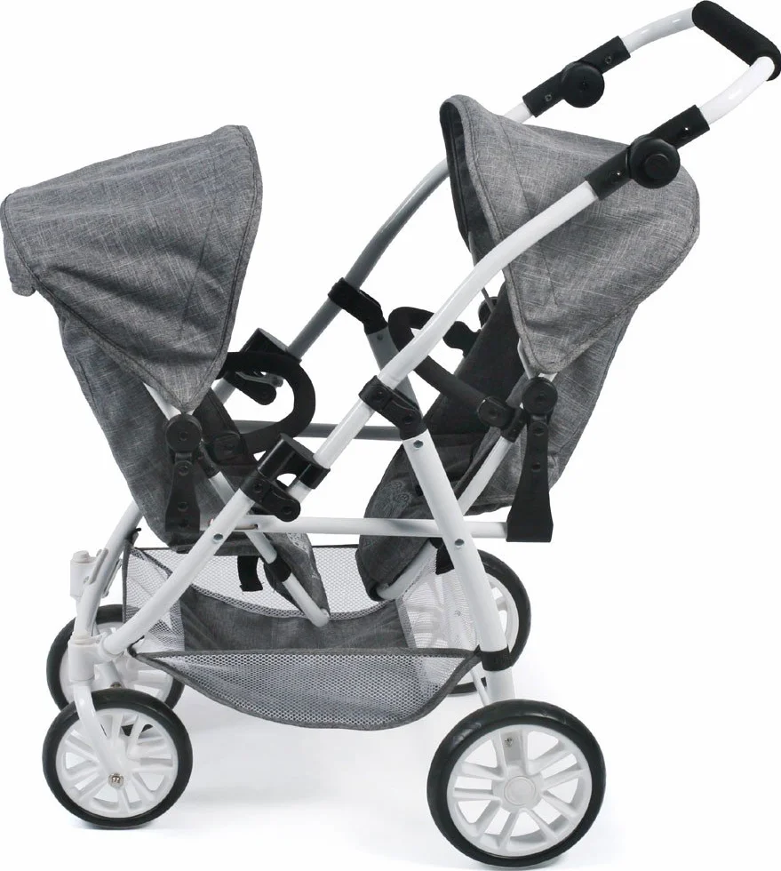 Bayer Chic 2000 68976 Tandem-Buggy Vario - samochód dla lalek, szary (Jeans Grey), od 3 do 7 lat.