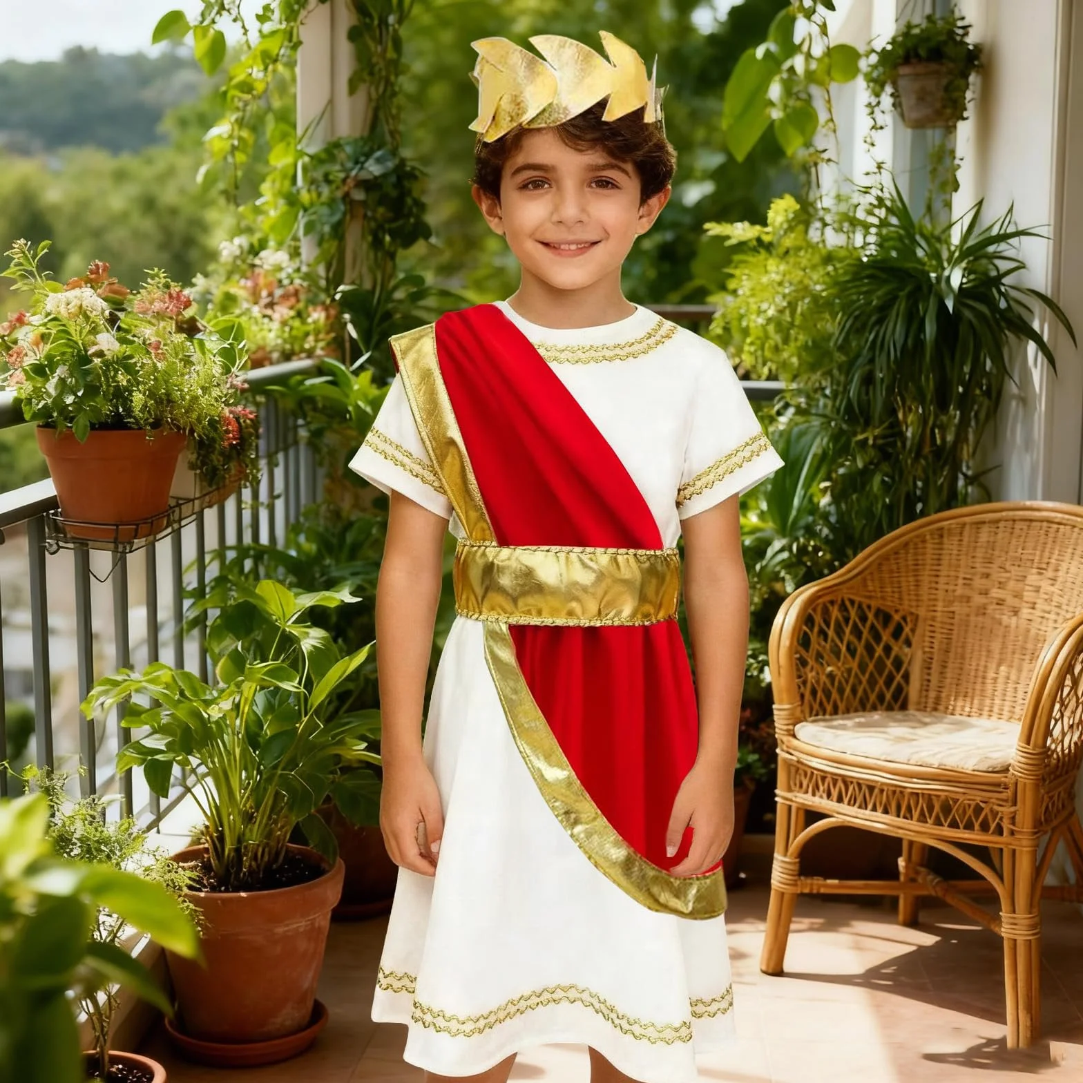 AOOWU Roman sukienka, 3 szt. Roman Toga kostium dla dzieci, rzymski kostium na cosplay, stroje na imprezę toga, Halloween, karnawał (S-L)