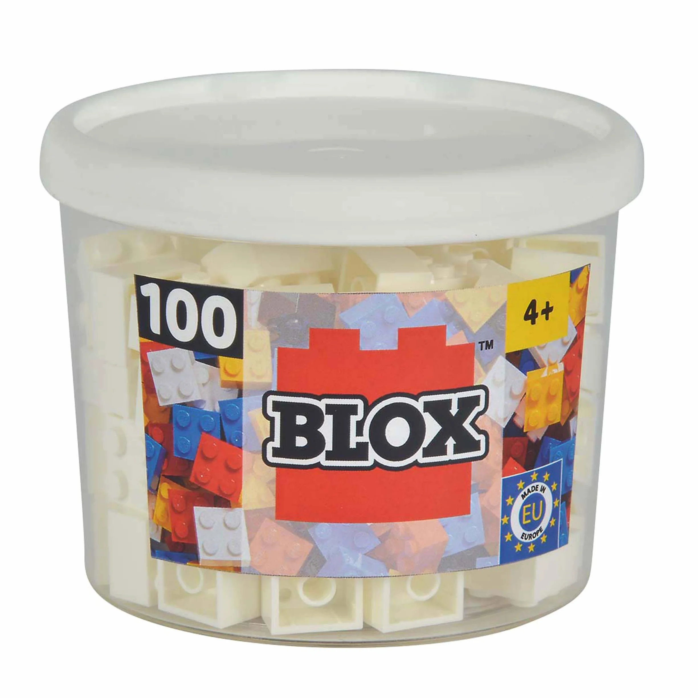Simba Blox 100 białych klocków dla dzieci od 3 lat, 4 kamienie, puszka