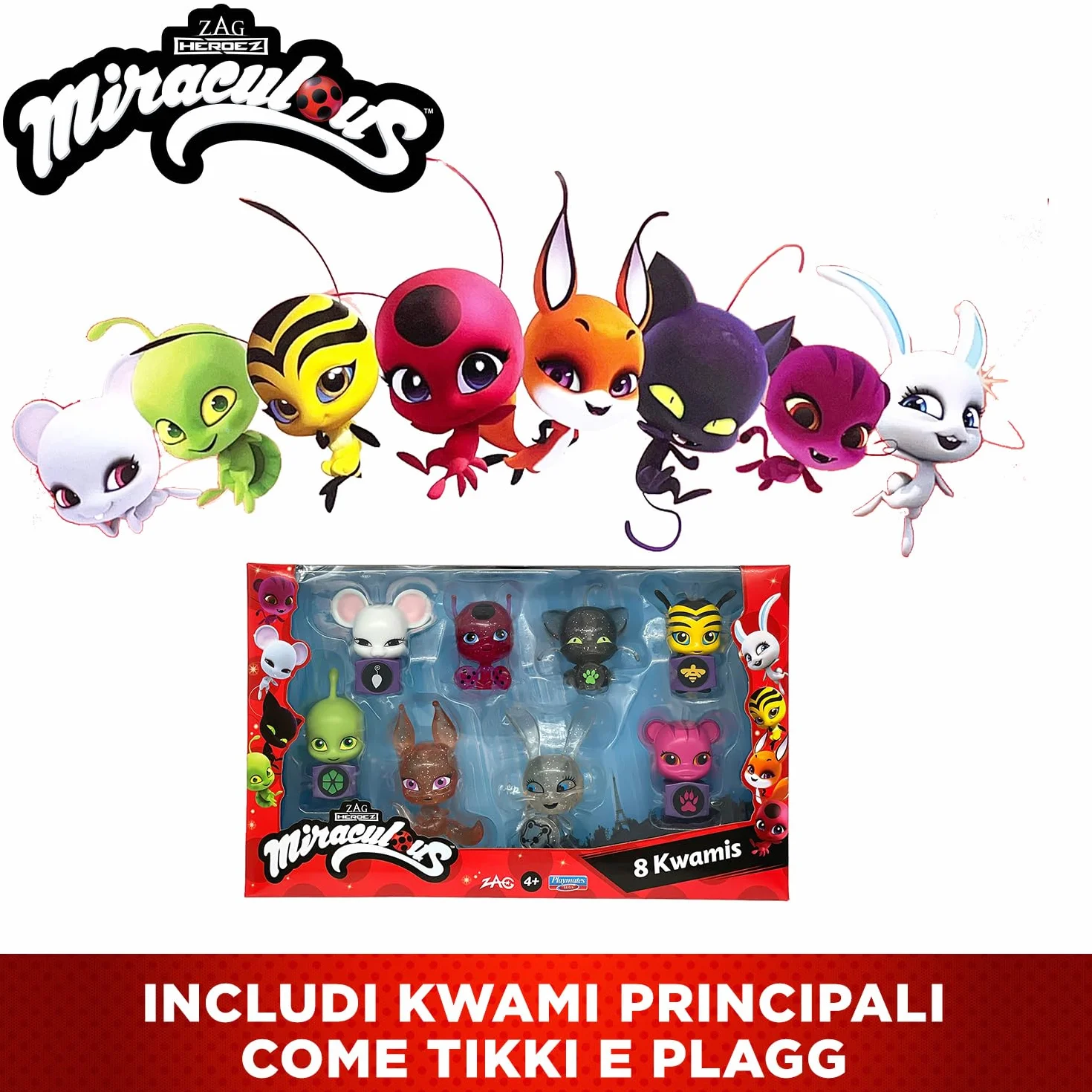 BANDAI Miraculous zestaw 8 figurek Kwamis kolekcja mini szkatulka zabawka od 4 lat