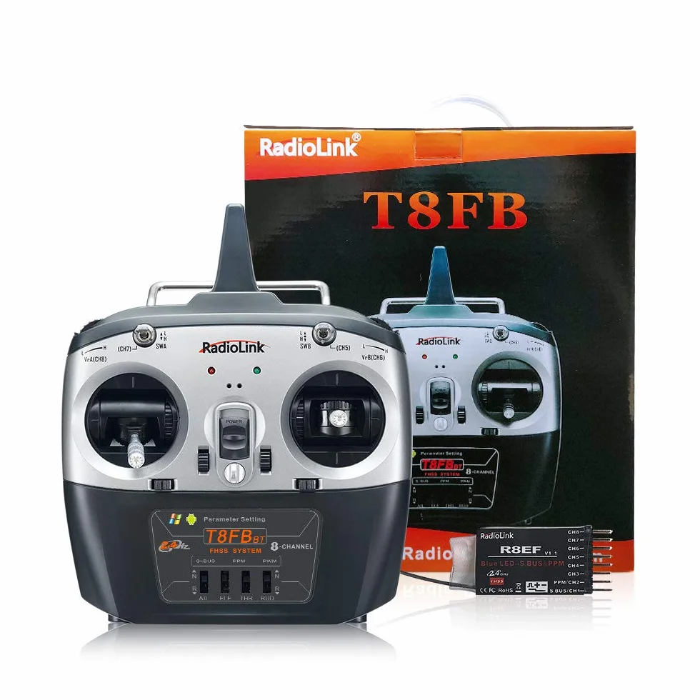 Radiolink T8FB 2,4 GHz 8-kanałowy zdalny nadajnik i odbiornik RC R8EF Kontroler Dual Stick dla RC Samolot Samolot Łódź Samochód i więcej (tryb 2)