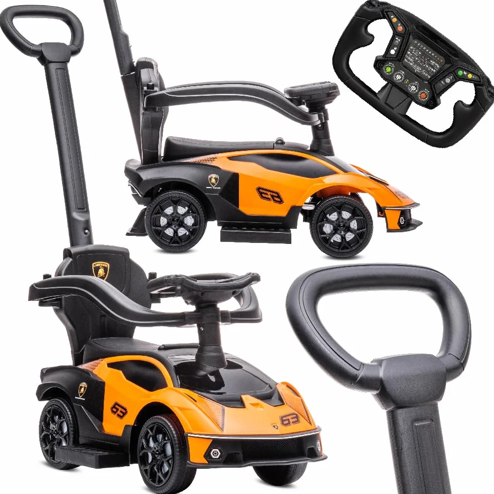 sun baby Jeździk pchacz dla dzieci Lamborghini Essenza SCV12, efekty dźwiękowe, schowek, pchacz sterujący kierownicą, wysuwane podparcie na stopy (Pomarańczowy)
