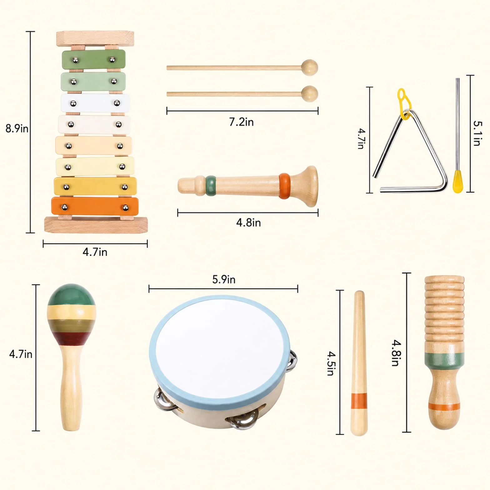 Instrumenty muzyczne dla dzieci od 3 lat – drewniany zestaw instrumentów Montessori 12 elementów, ksylofon, tamburyn, marakasy, trójkąt, zabawki rytmiczne dla dzieci