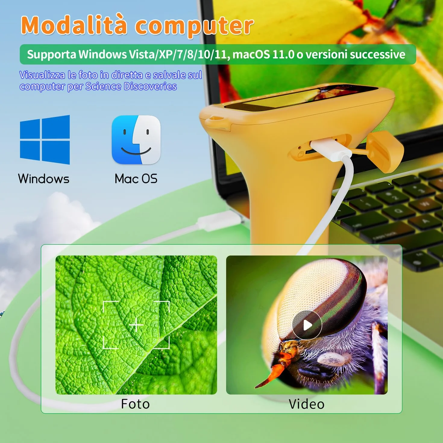 Cyfrowy mikroskop dla dzieci, kamera SKYBASIC Mini, zoom 1000x, ekran 2,0". Idealny prezent urodzinowy dla dzieci w wieku 6, 7, 8, 9, 10, 11 i 12 lat.